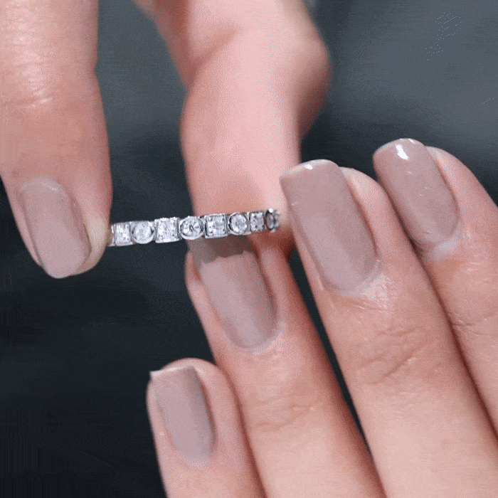 Certified Moissanite Geometric Wedding Band D-VS1 - Rosec Jewels