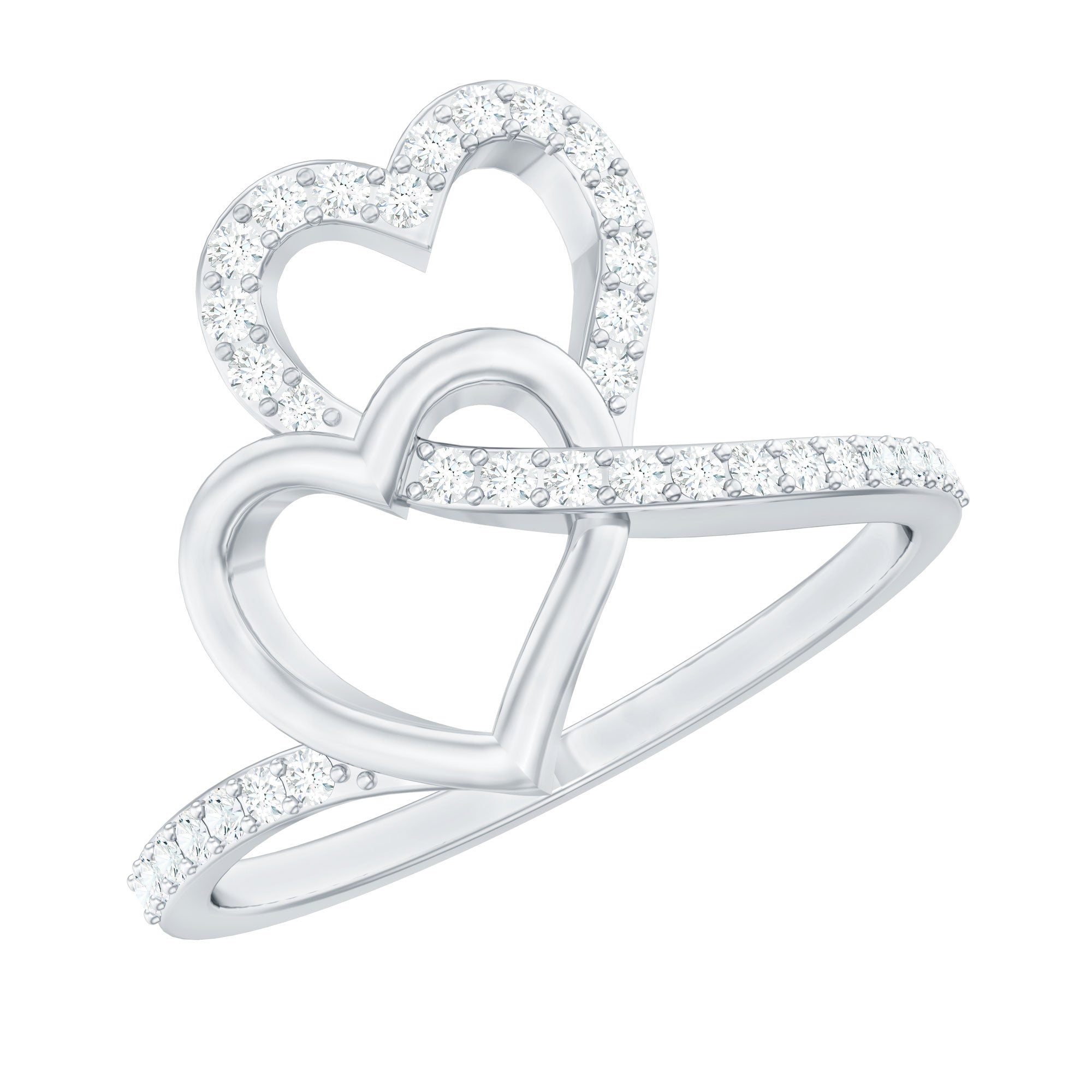 Certified Moissanite 2 Heart Promise Ring D-VS1 - Rosec Jewels