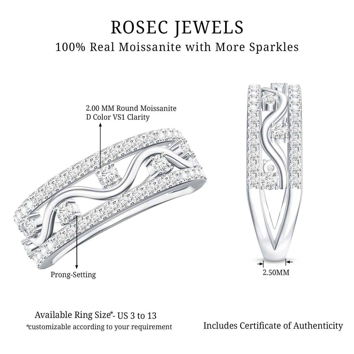 Certified Moissanite Wedding Anniversary Band for Her D-VS1 - Rosec Jewels