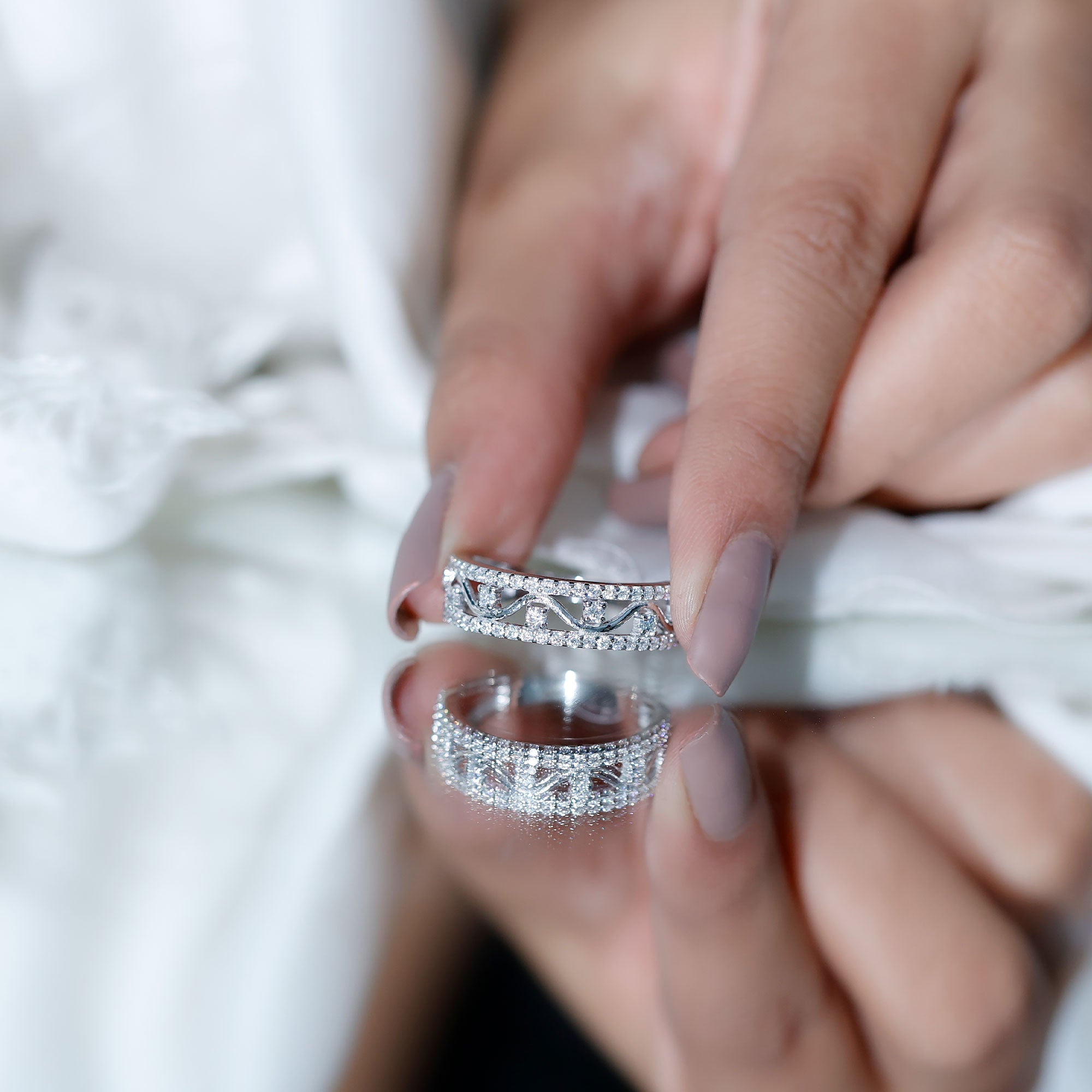 Certified Moissanite Wedding Anniversary Band for Her D-VS1 - Rosec Jewels