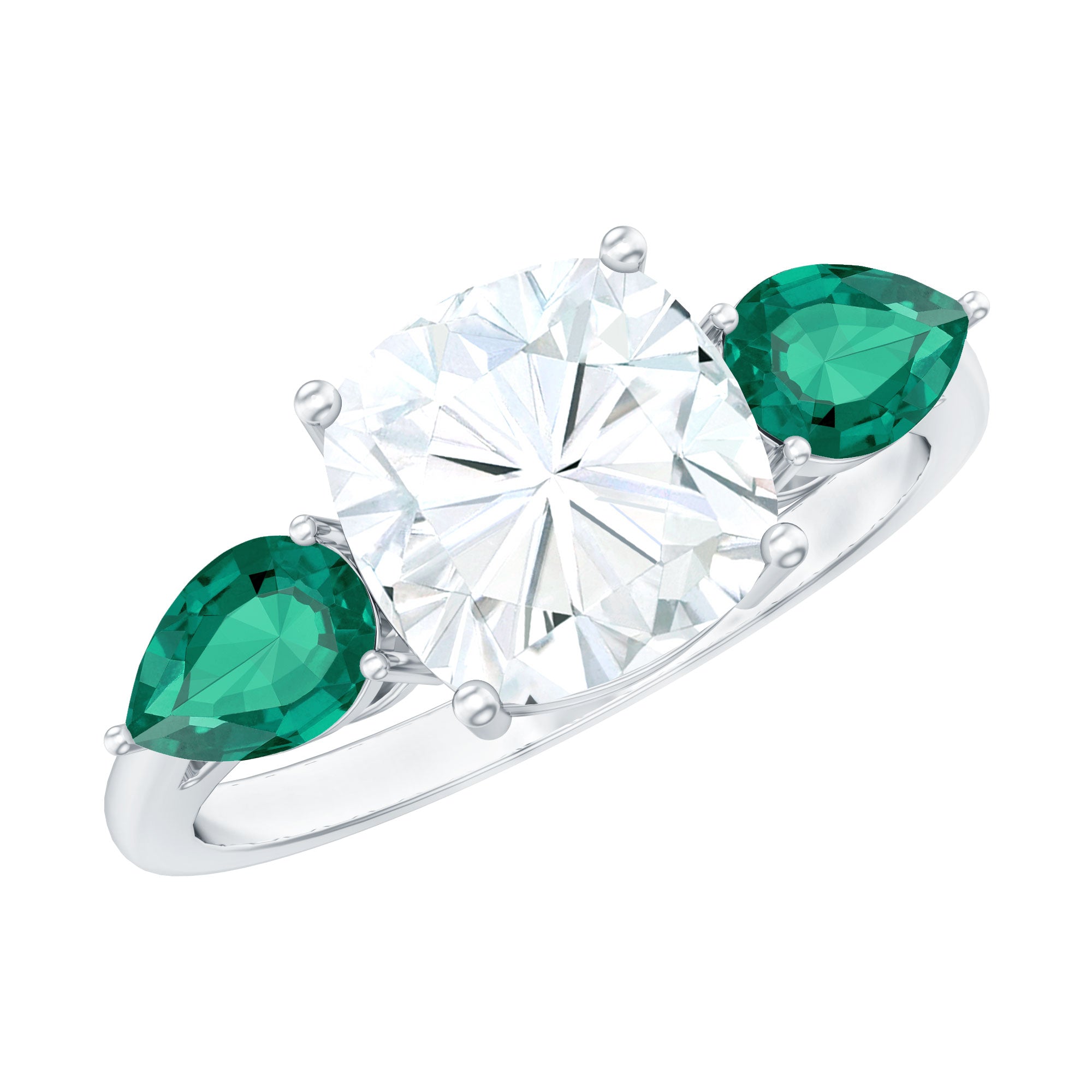 3 CT Moissanite Three Stone Engagement Ring With Emerald