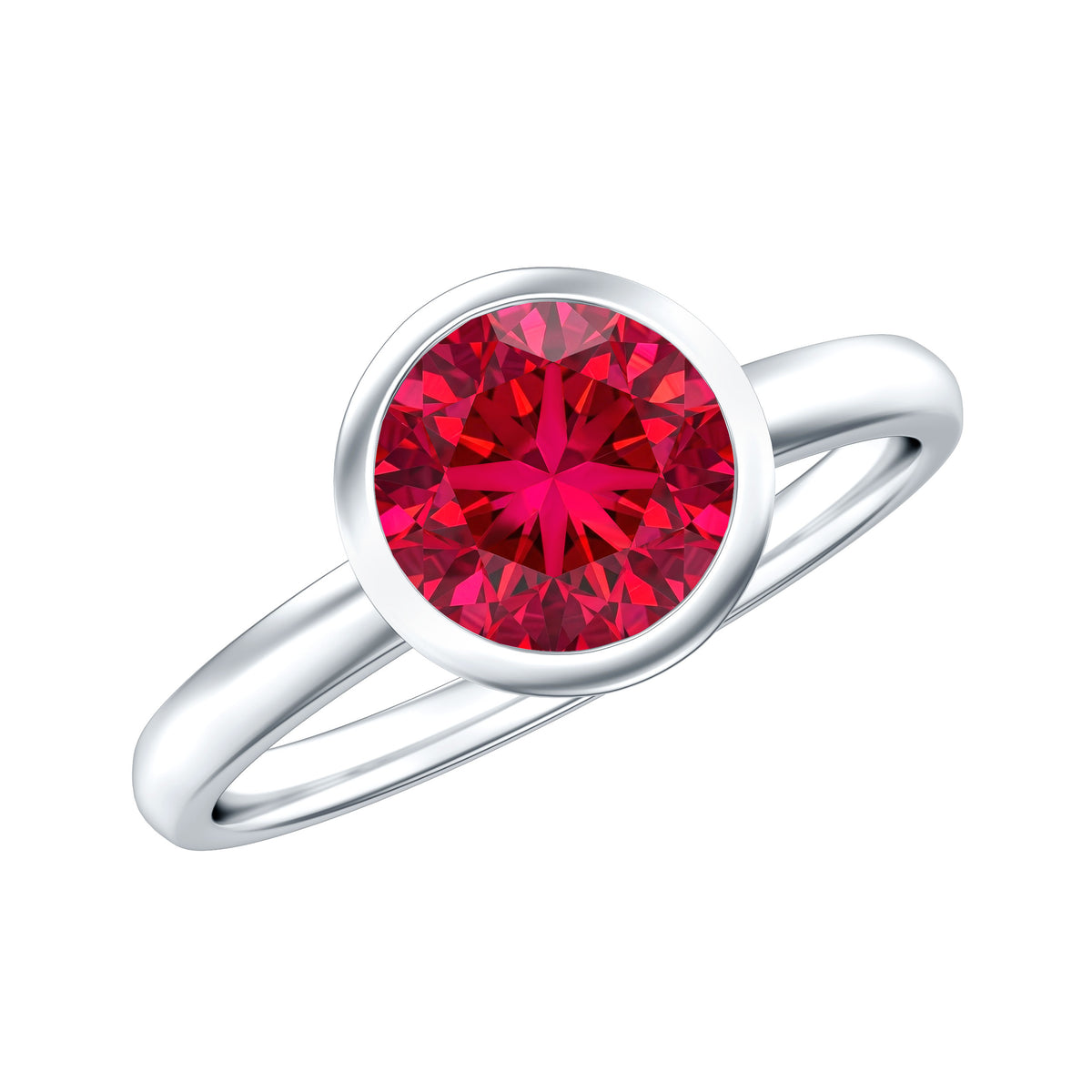 Bezel Set 2 Carat Lab Created Ruby Solitaire Engagement Ring AAAA - Rosec Jewels