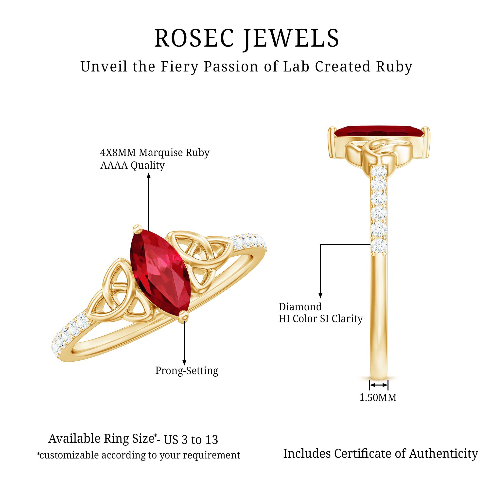 1.50 CT Lab Grown Ruby Celtic Knot Ring with Diamond AAAA - Rosec Jewels