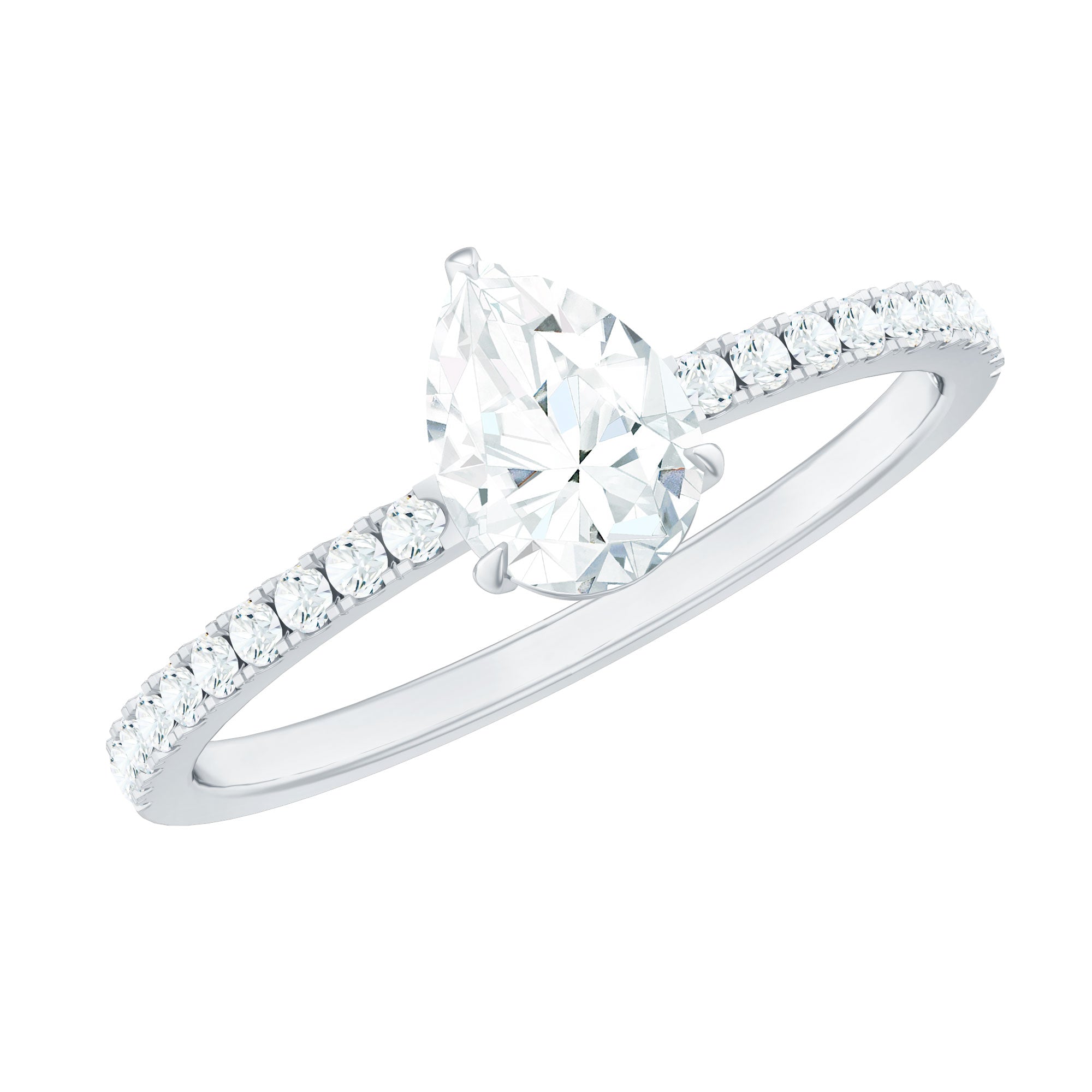 Certified Moissanite Teardrop Engagement Ring with Side Stones D-VS1 - Rosec Jewels