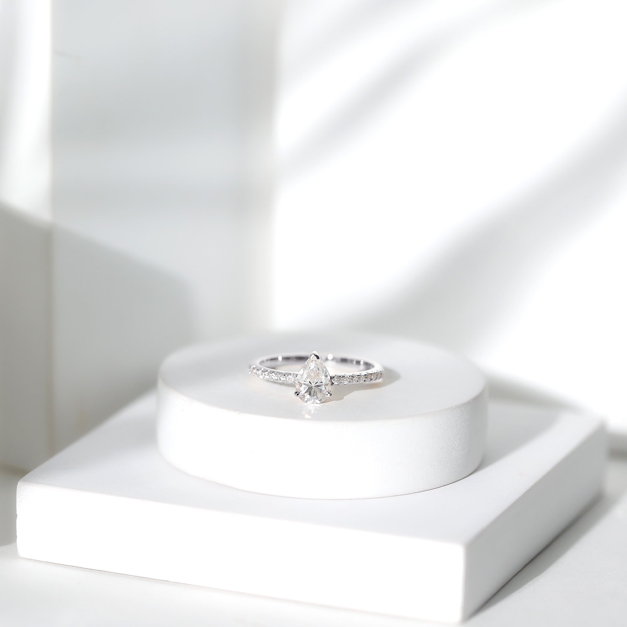 Certified Moissanite Teardrop Engagement Ring with Side Stones D-VS1 - Rosec Jewels