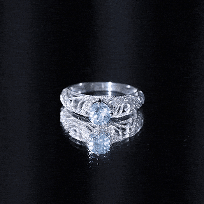 0.8 Carat Vintage Style Aquamarine and Diamond Engagement Ring AAA - Rosec Jewels