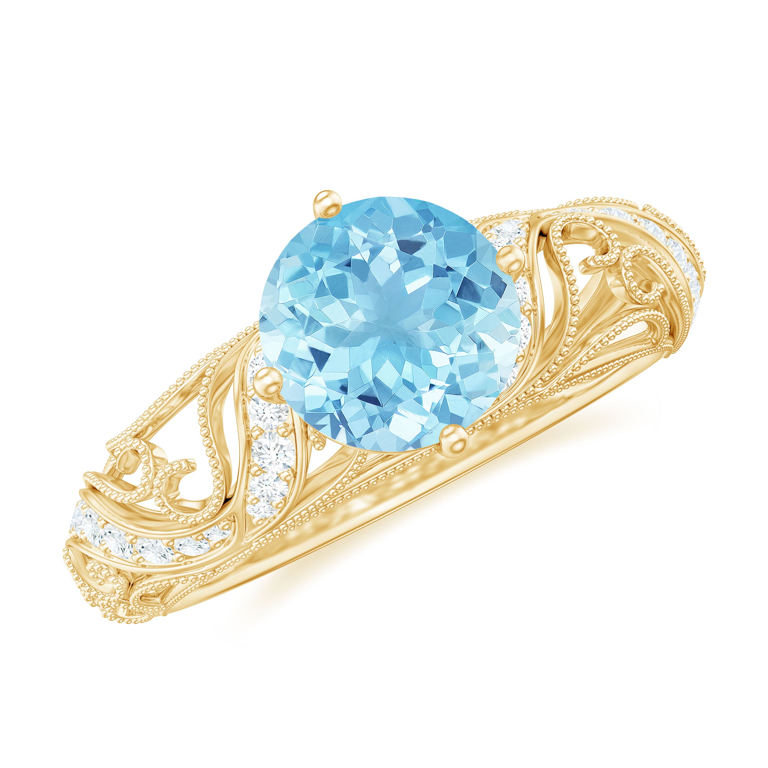 1 CT Vintage Style Aquamarine and Diamond Engagement Ring AAA - Rosec Jewels