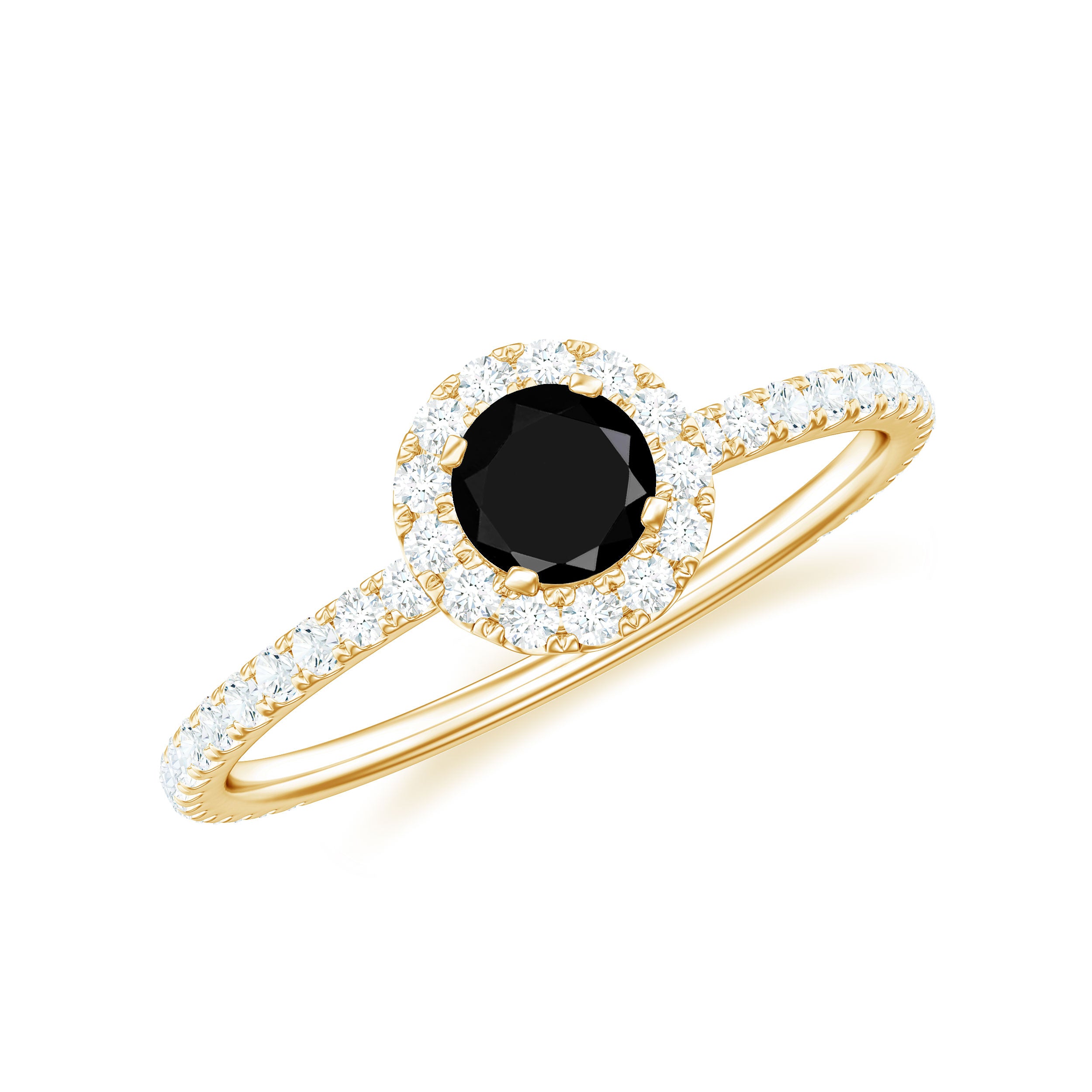 Minimal Black Spinel Engagement Ring with Diamond Halo AAA - Rosec Jewels