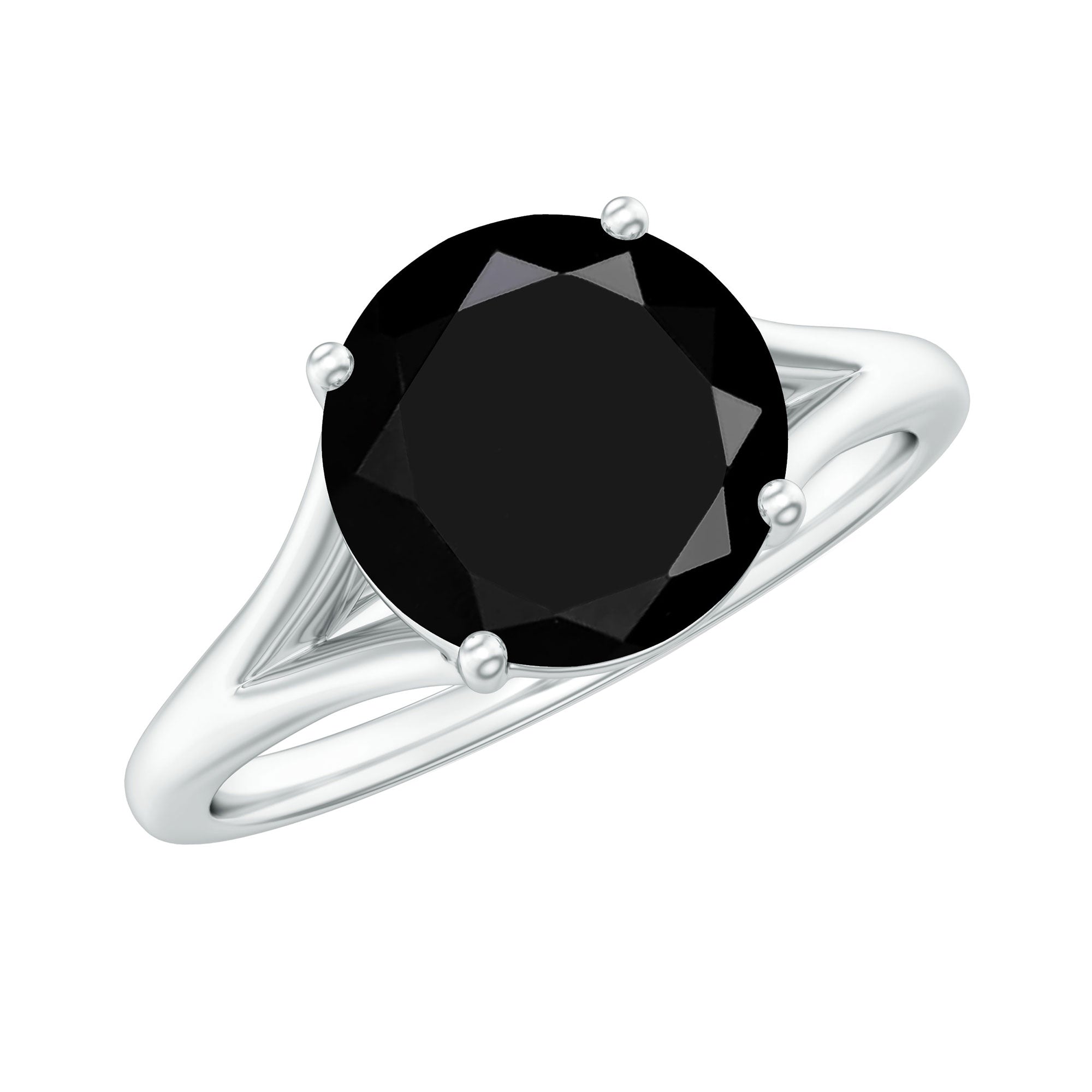 Real 8mm Black Onyx Solitaire Ring with Hidden Moissanite