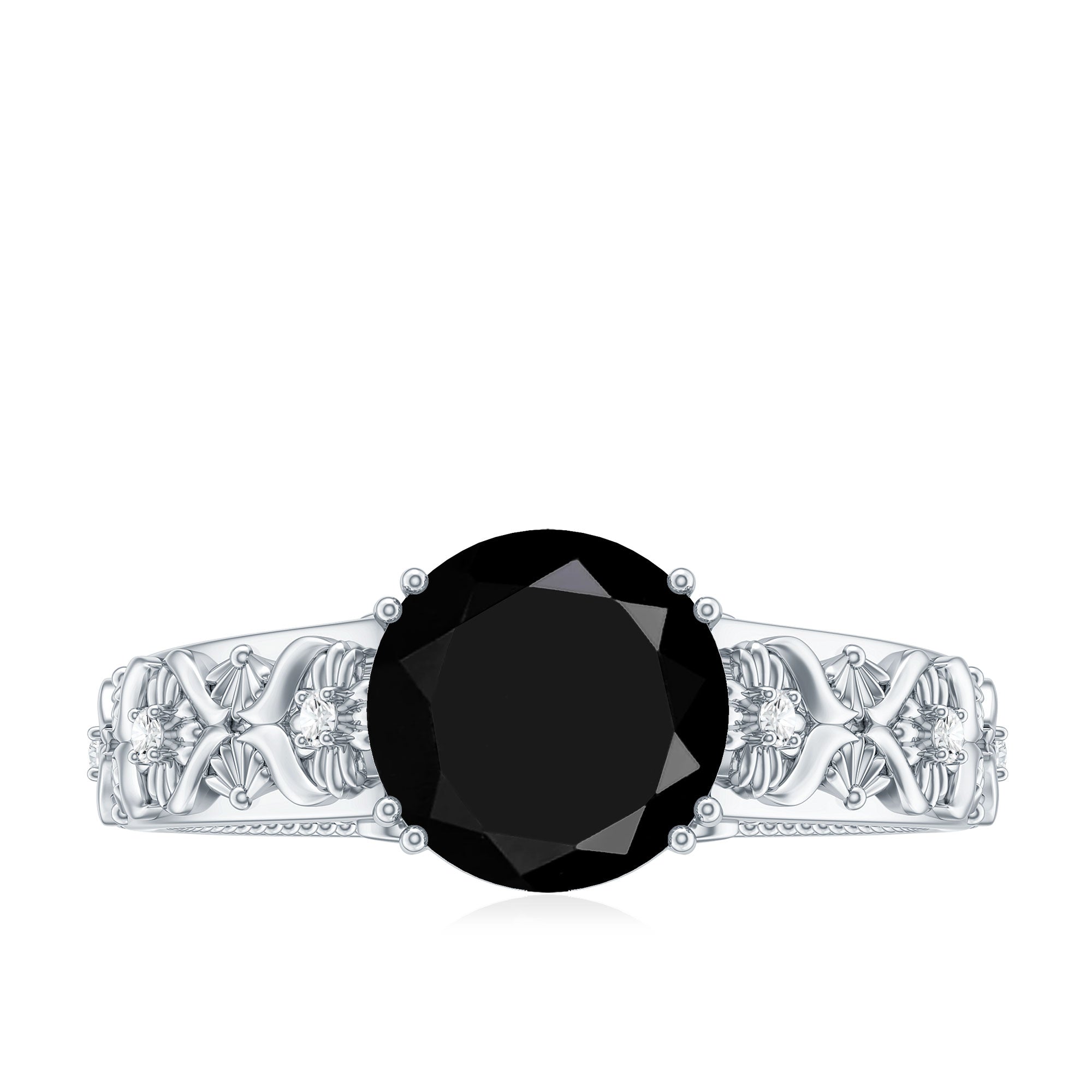 Nature Inspired Black Spinel Solitaire Engagement Ring with Diamond AAA - Rosec Jewels
