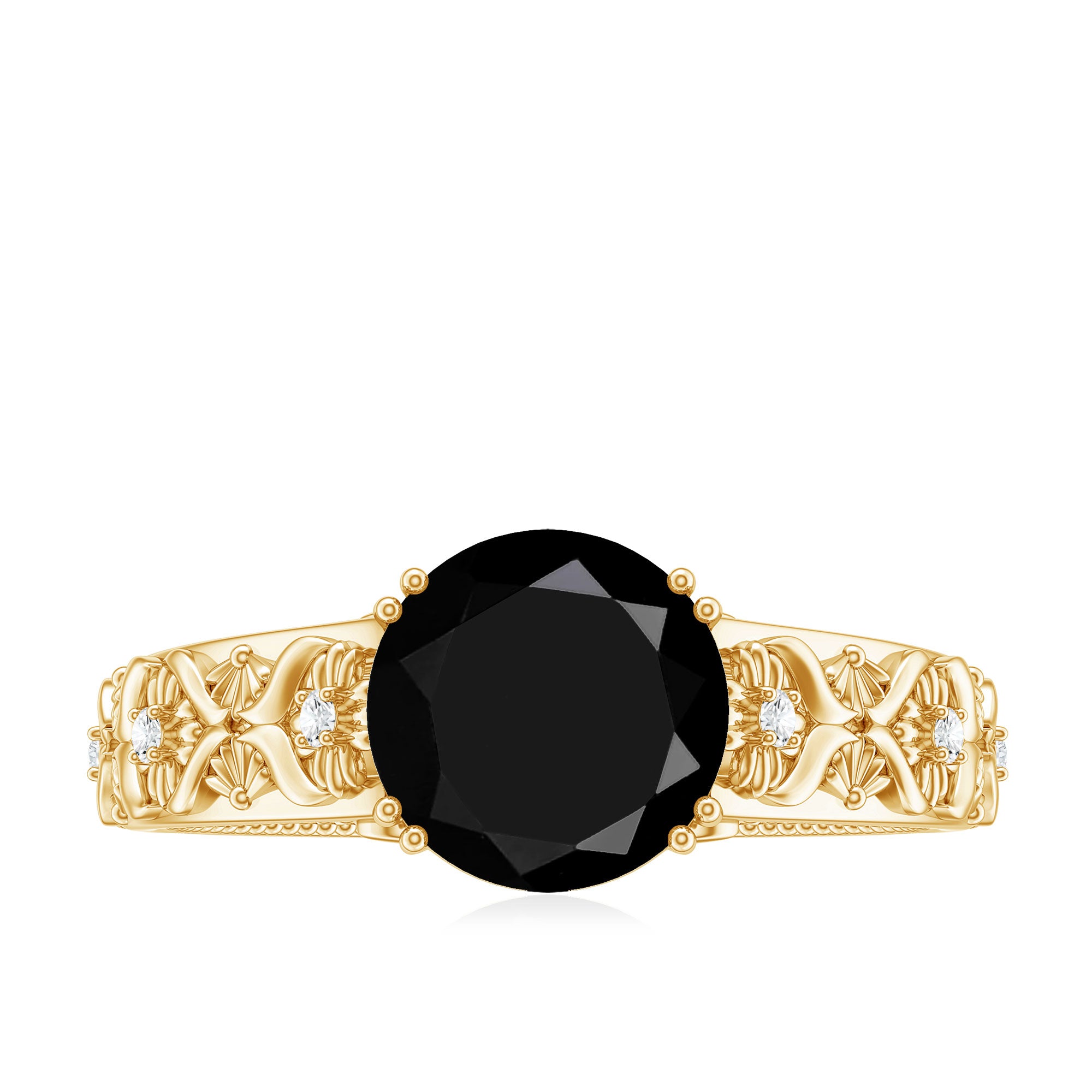 Nature Inspired Black Spinel Solitaire Engagement Ring with Diamond AAA - Rosec Jewels