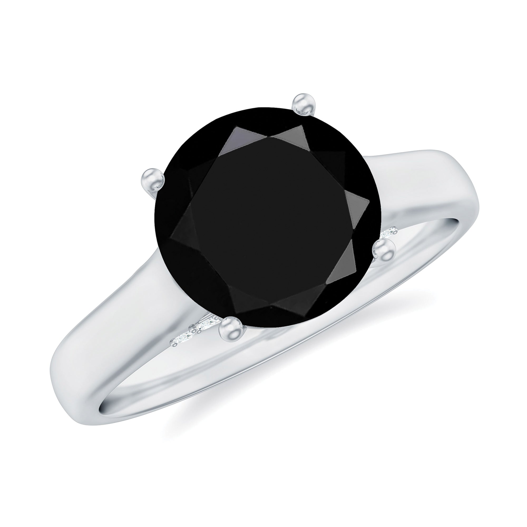 Genuine 2 Carat Black Onyx Engagement Ring with Surprise Diamond AAA - Rosec Jewels