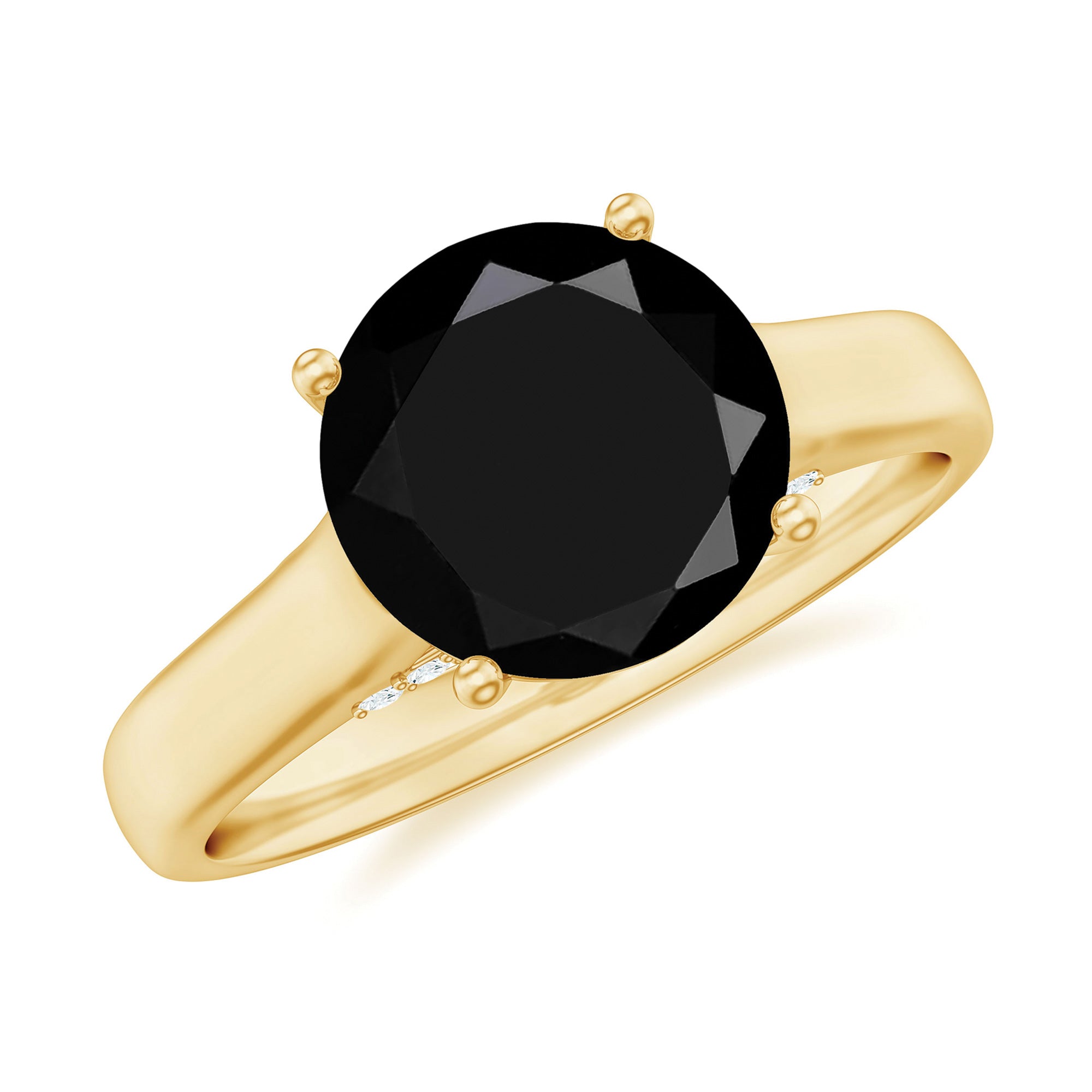Genuine 2 Carat Black Onyx Engagement Ring with Surprise Diamond AAA - Rosec Jewels