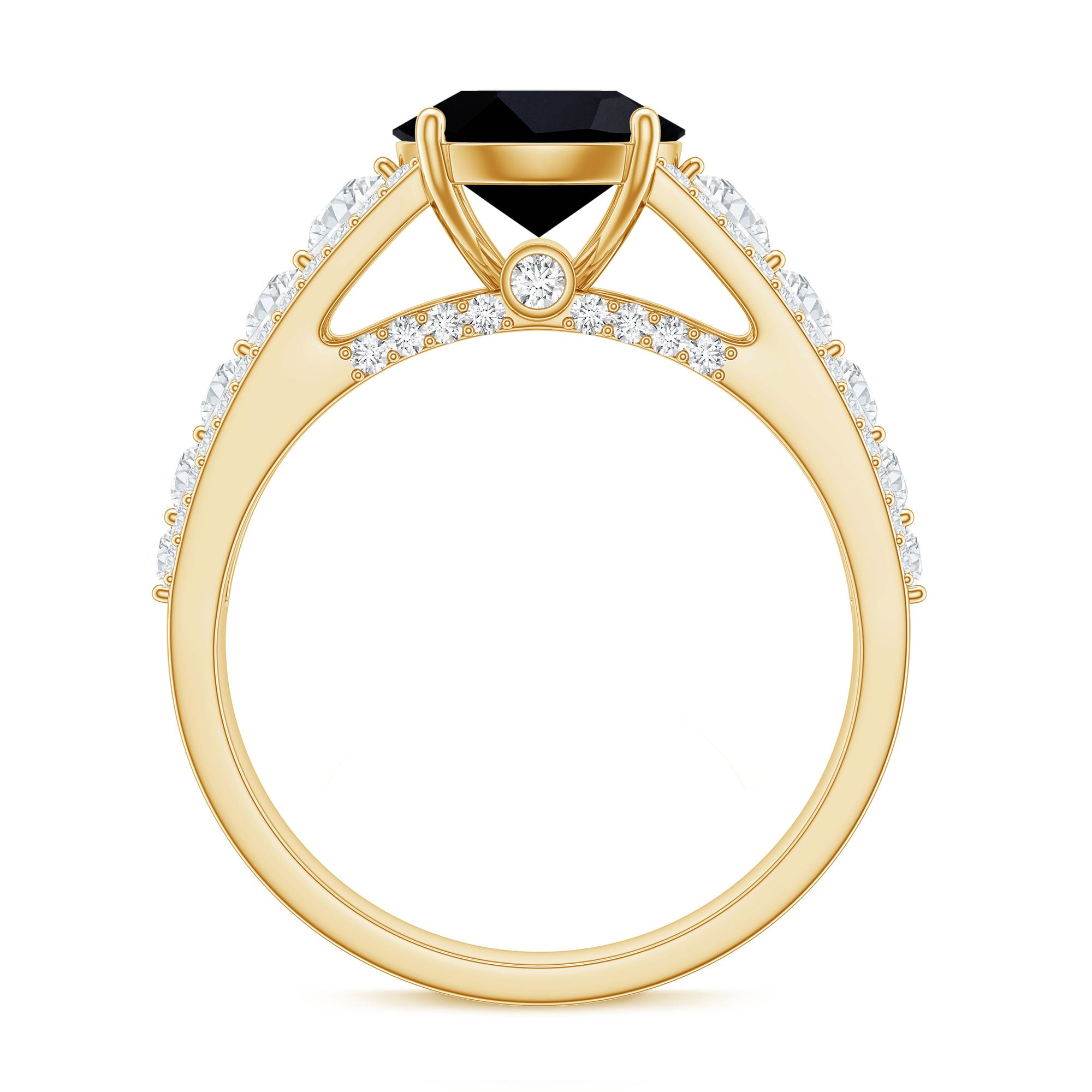 Real 2.5 Carat Black Spinel Engagement Ring with Moissanite Side Stones AAA - Rosec Jewels