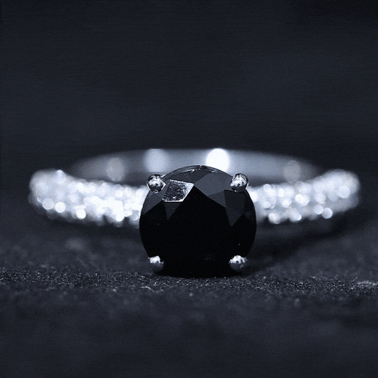 Solitaire 8MM Black Onyx Engagement Ring with Moissanite AAA - Rosec Jewels