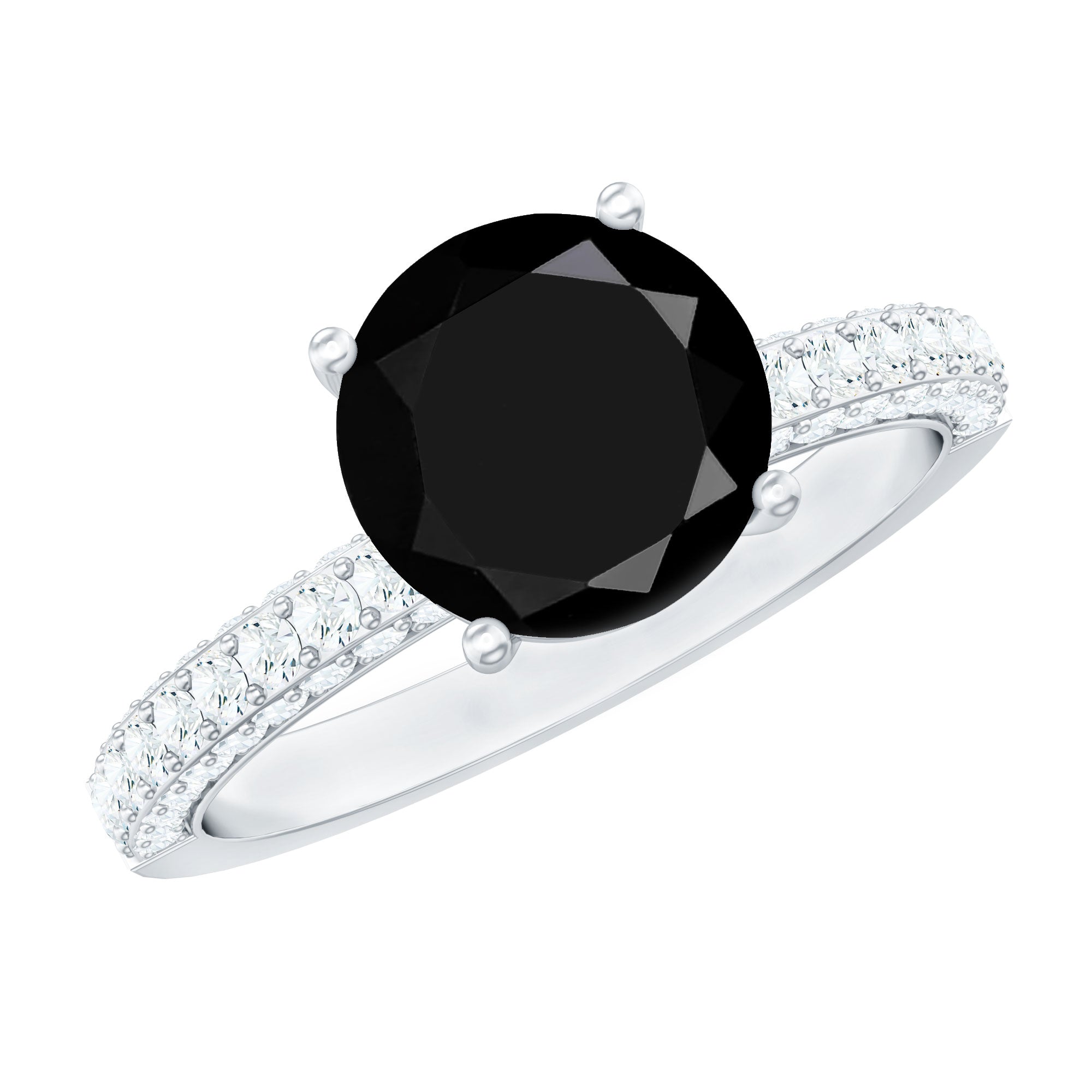 Solitaire 8MM Black Onyx Engagement Ring with Moissanite AAA - Rosec Jewels