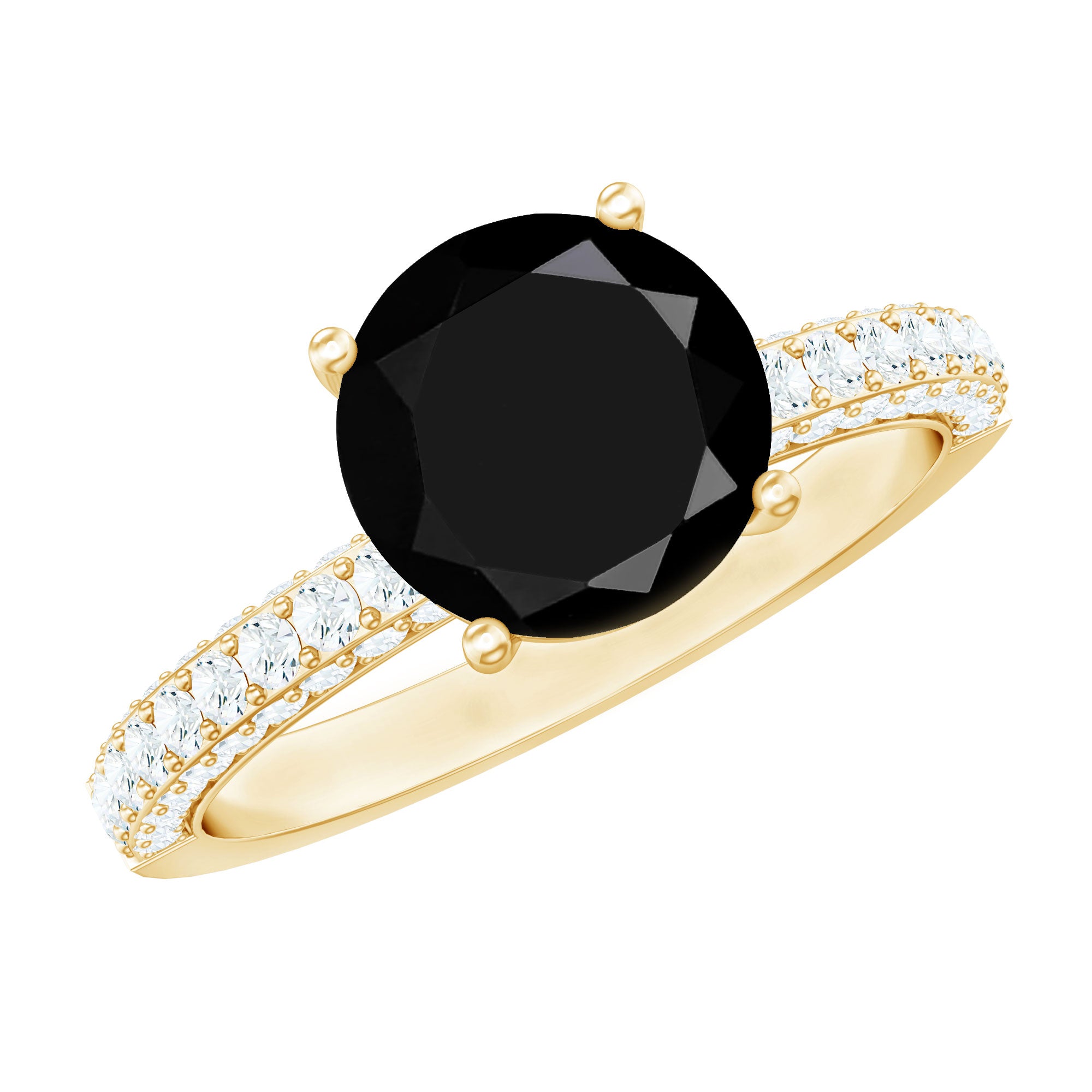 Solitaire 8MM Black Onyx Engagement Ring with Moissanite AAA - Rosec Jewels