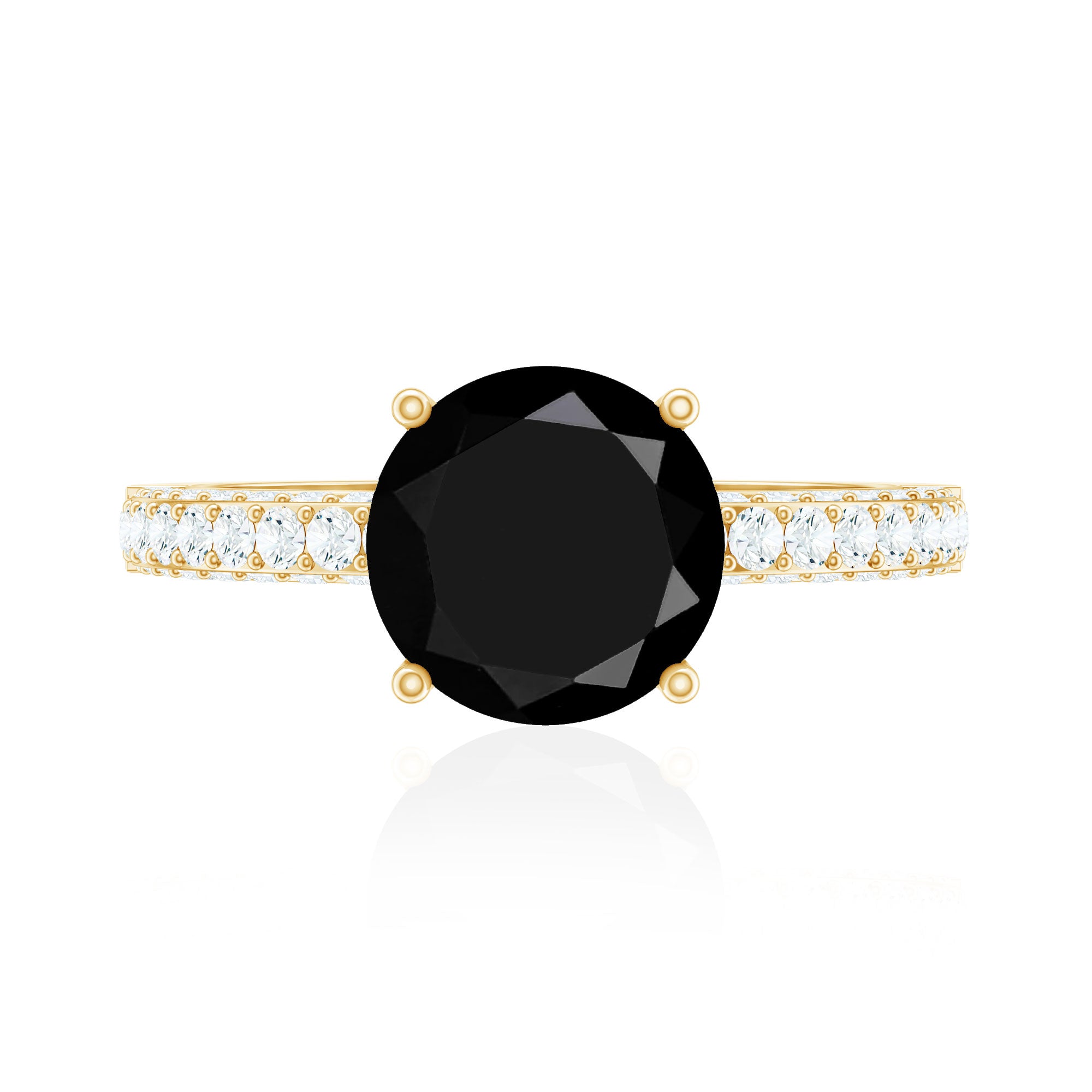 Solitaire 8MM Black Onyx Engagement Ring with Moissanite AAA - Rosec Jewels