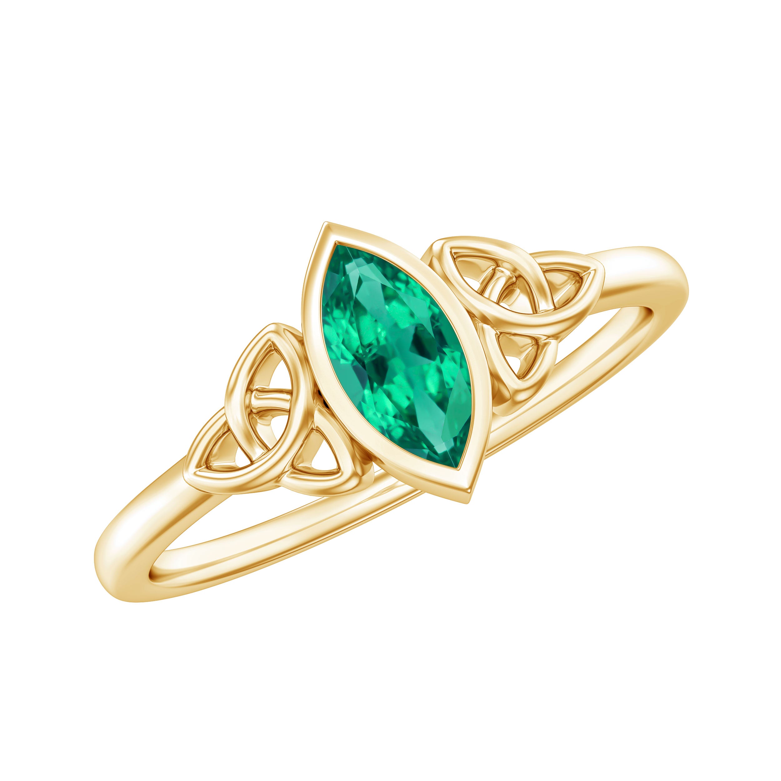 Certified Lab Created Emerald Promise Ring in Yellow Gold Plated Silver AAAA 14K Yellow Gold Plated Silver - Rosec Jewels