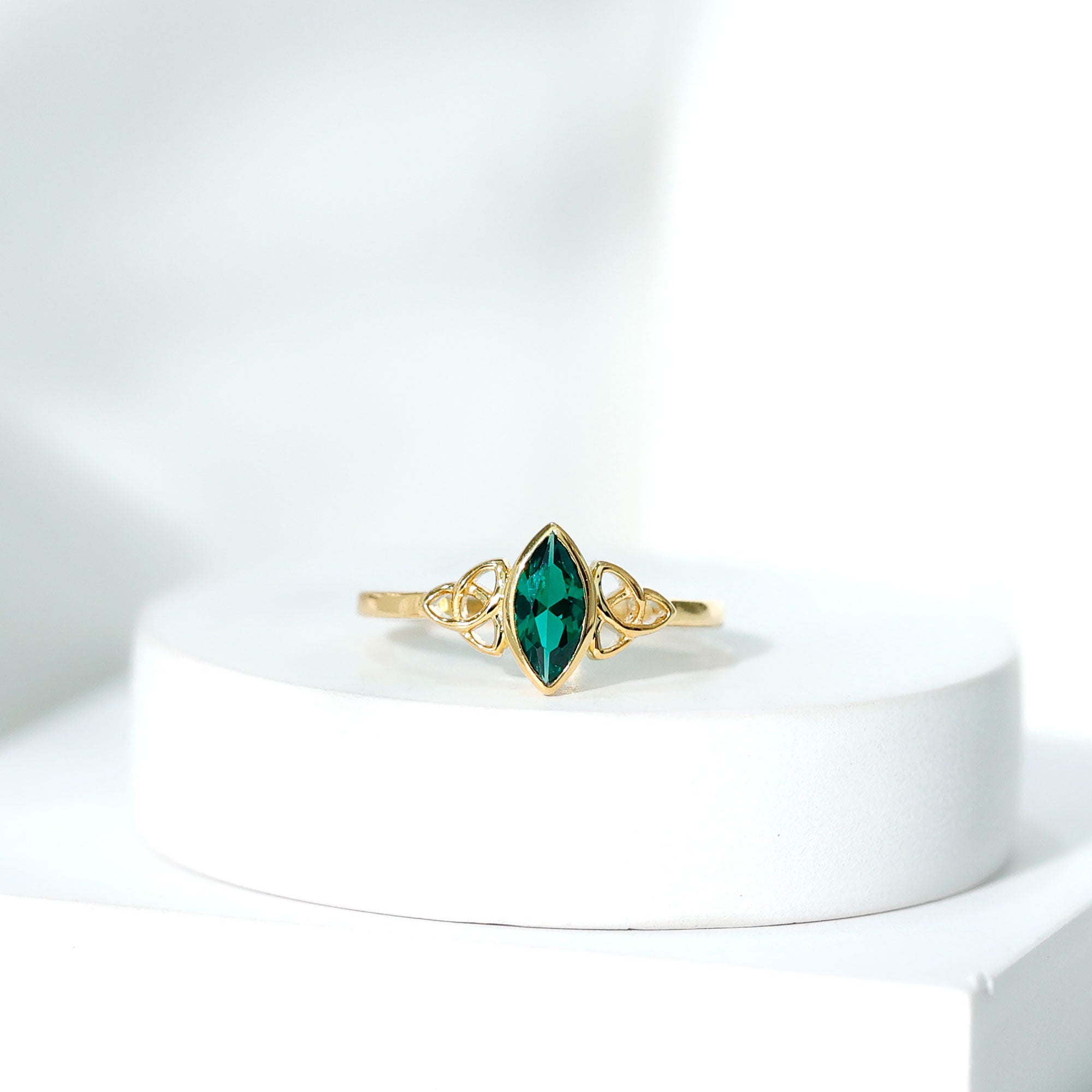 Certified Lab Created Emerald Promise Ring in Yellow Gold Plated Silver AAAA 14K Yellow Gold Plated Silver - Rosec Jewels