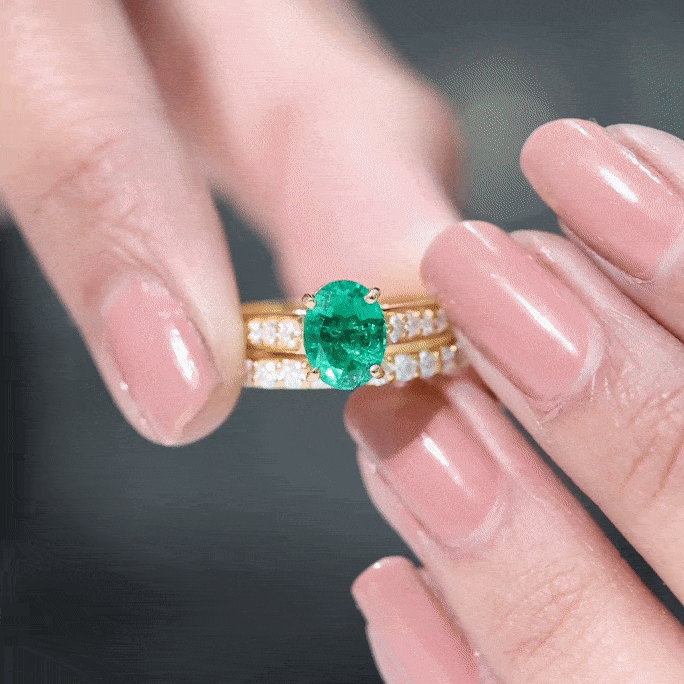 Certified Oval Lab Grown Emerald Wedding Bridal Ring Set of 2 AAAA - Rosec Jewels