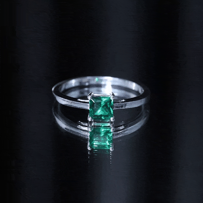 Certified Lab Grown Emerald Princess Cut Engagement Ring AAAA - Rosec Jewels