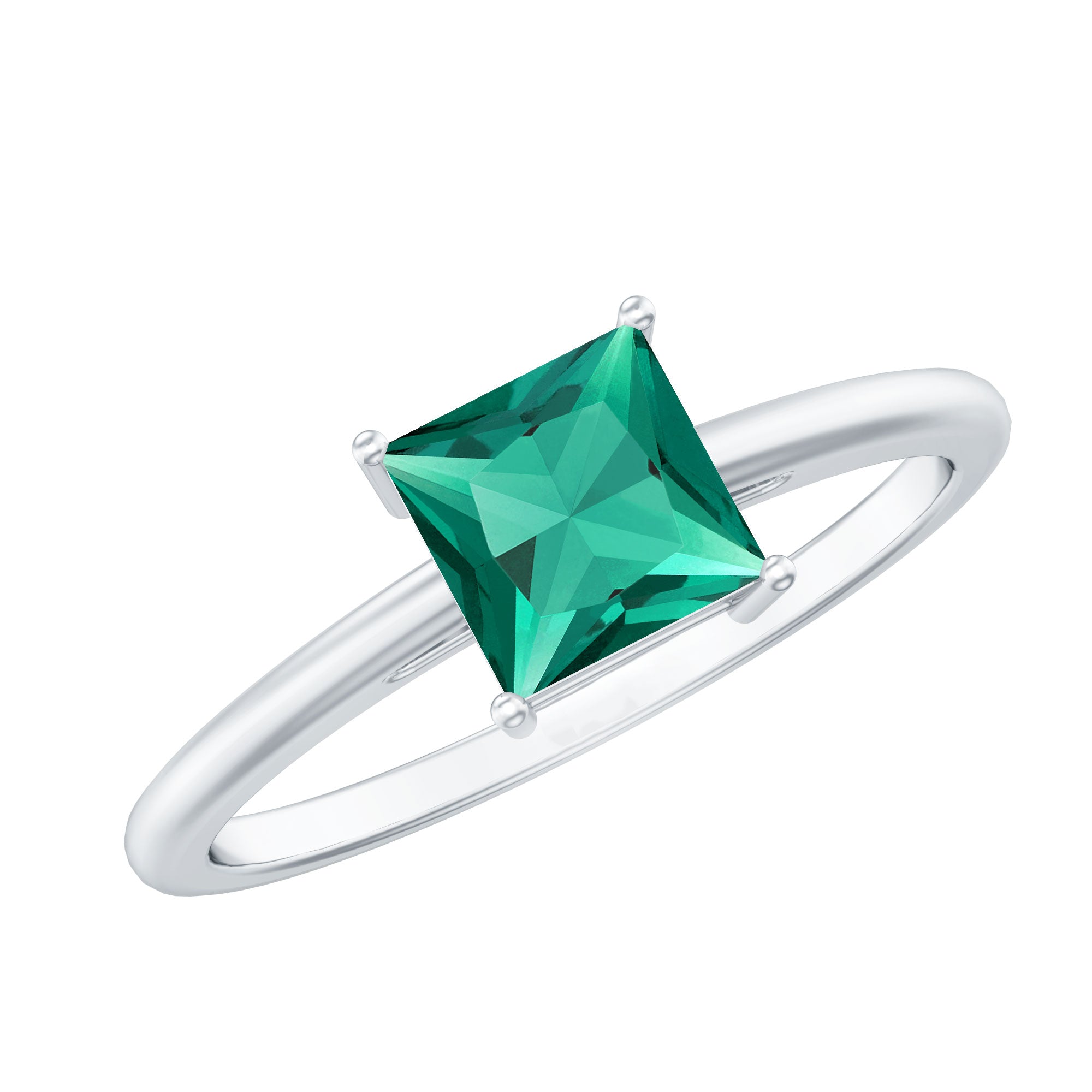 Certified Lab Grown Emerald Princess Cut Engagement Ring AAAA - Rosec Jewels