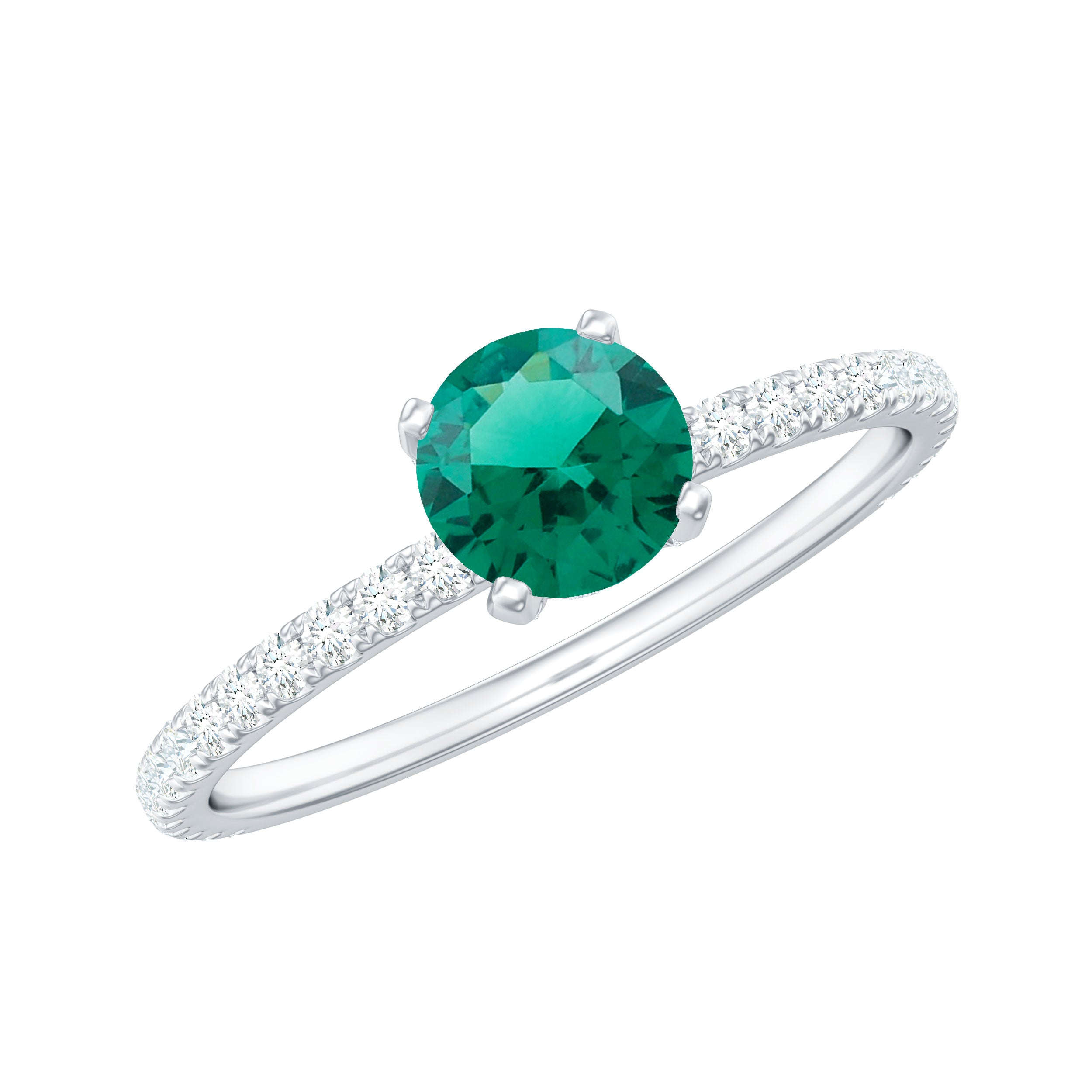 Certified Lab Grown Emerald Solitaire Engagement Ring with Diamond AAAA - Rosec Jewels