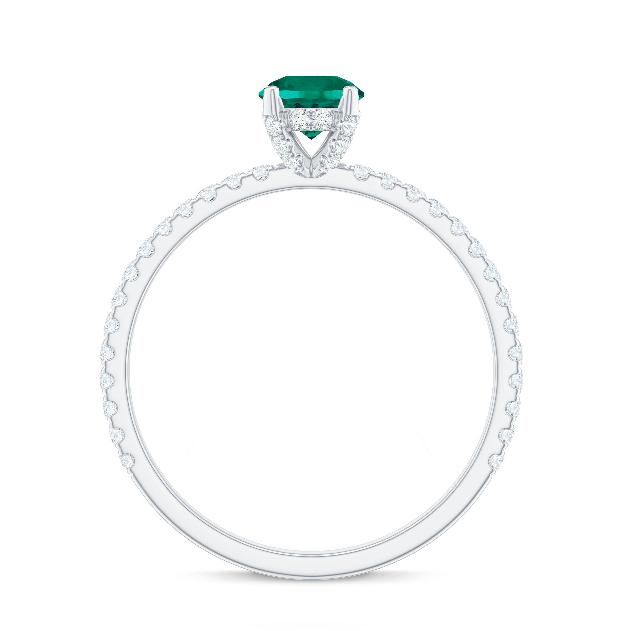 Certified Lab Grown Emerald Solitaire Engagement Ring with Diamond AAAA - Rosec Jewels