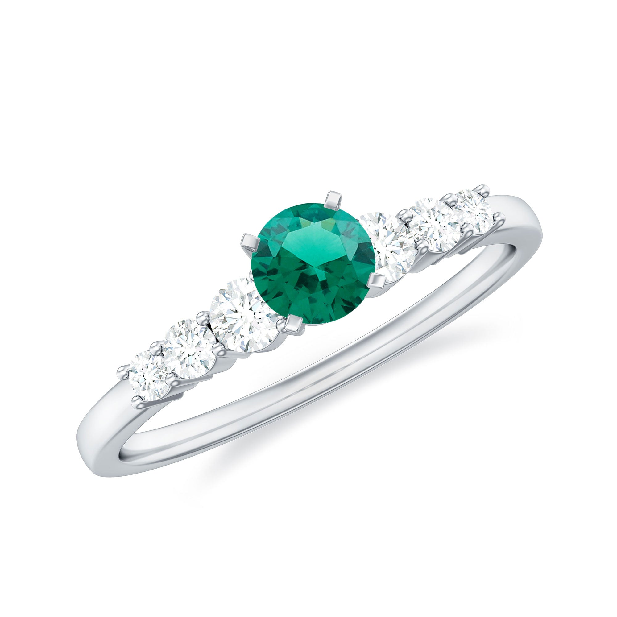 Rosec Jewels-Round Lab Grown Emerald Diamond Promise Ring with Certificate