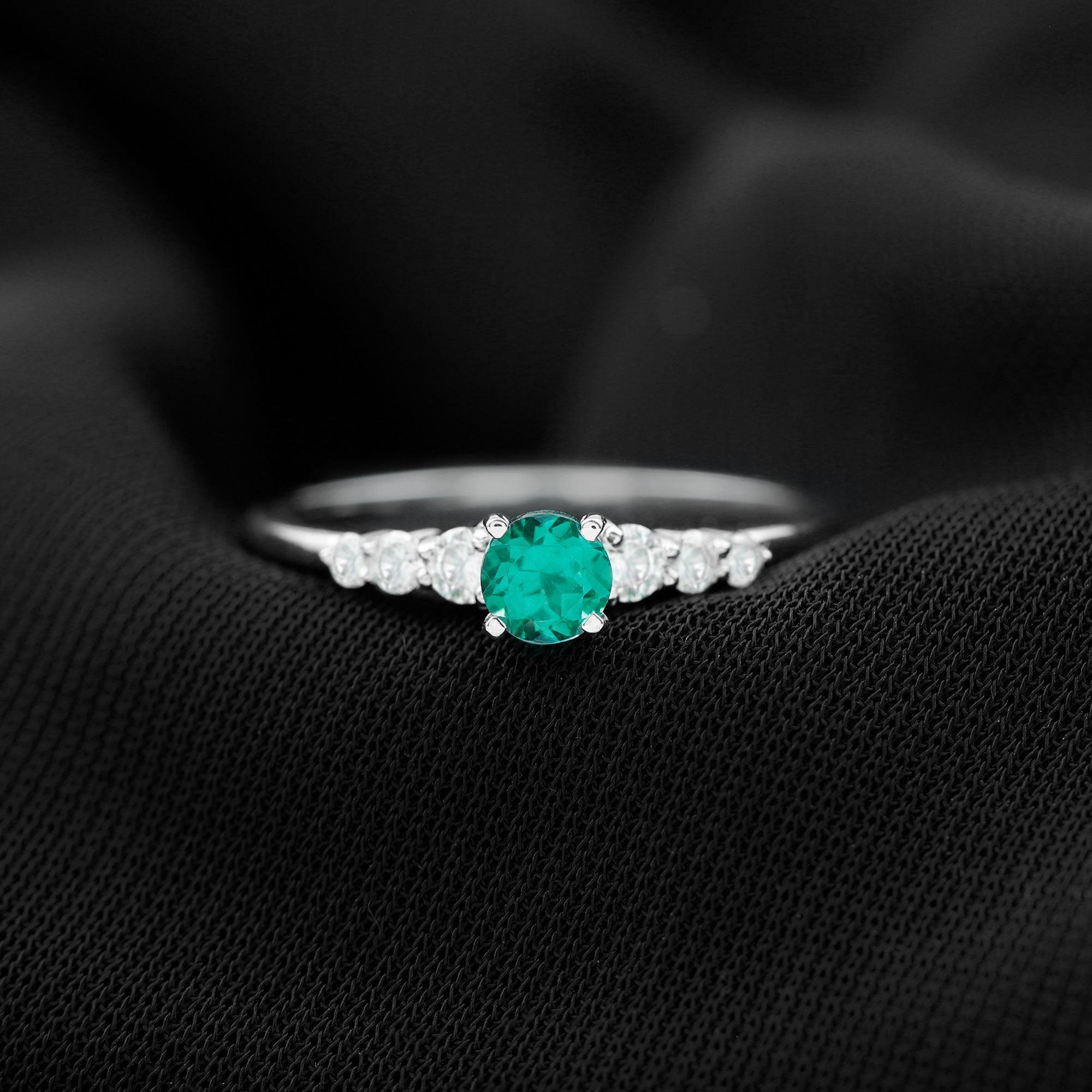 Round Lab Grown Emerald Diamond Promise Ring with Certificate AAAA - Rosec Jewels