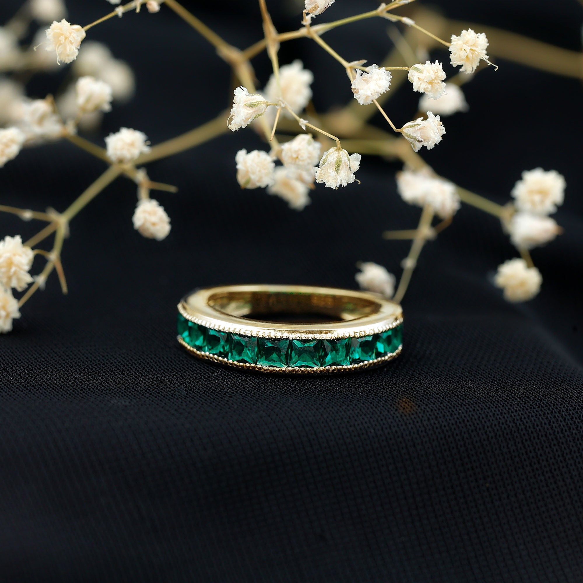 Princess Cut Lab Created Emerald Half Eternity Band AAAA - Rosec Jewels