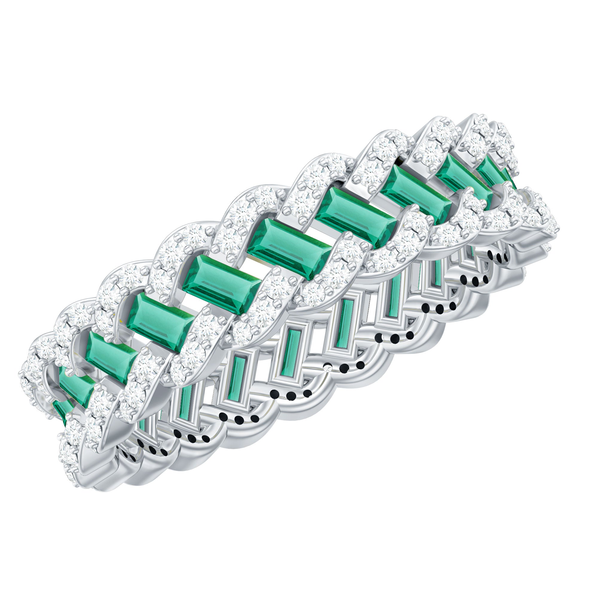 Braided Lab Grown Emerald Wedding Band with Moissanite