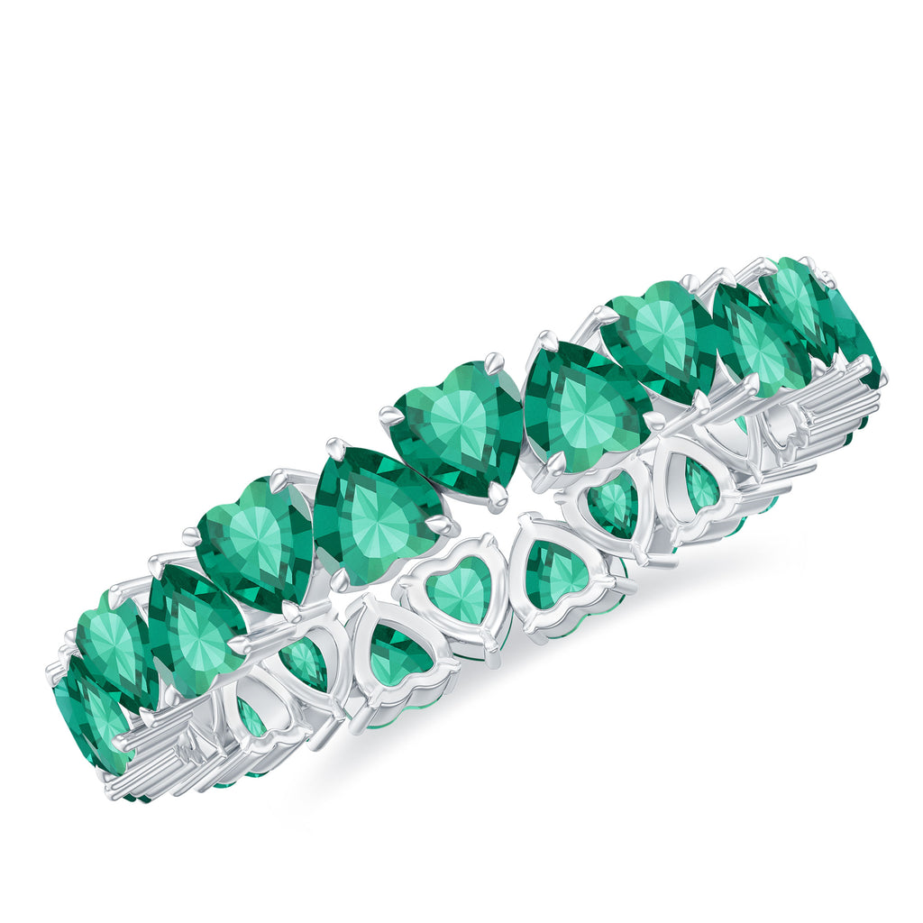 Rosec Jewels-Claw Set Lab-Created Emerald Heart Eternity Band Ring in Gold