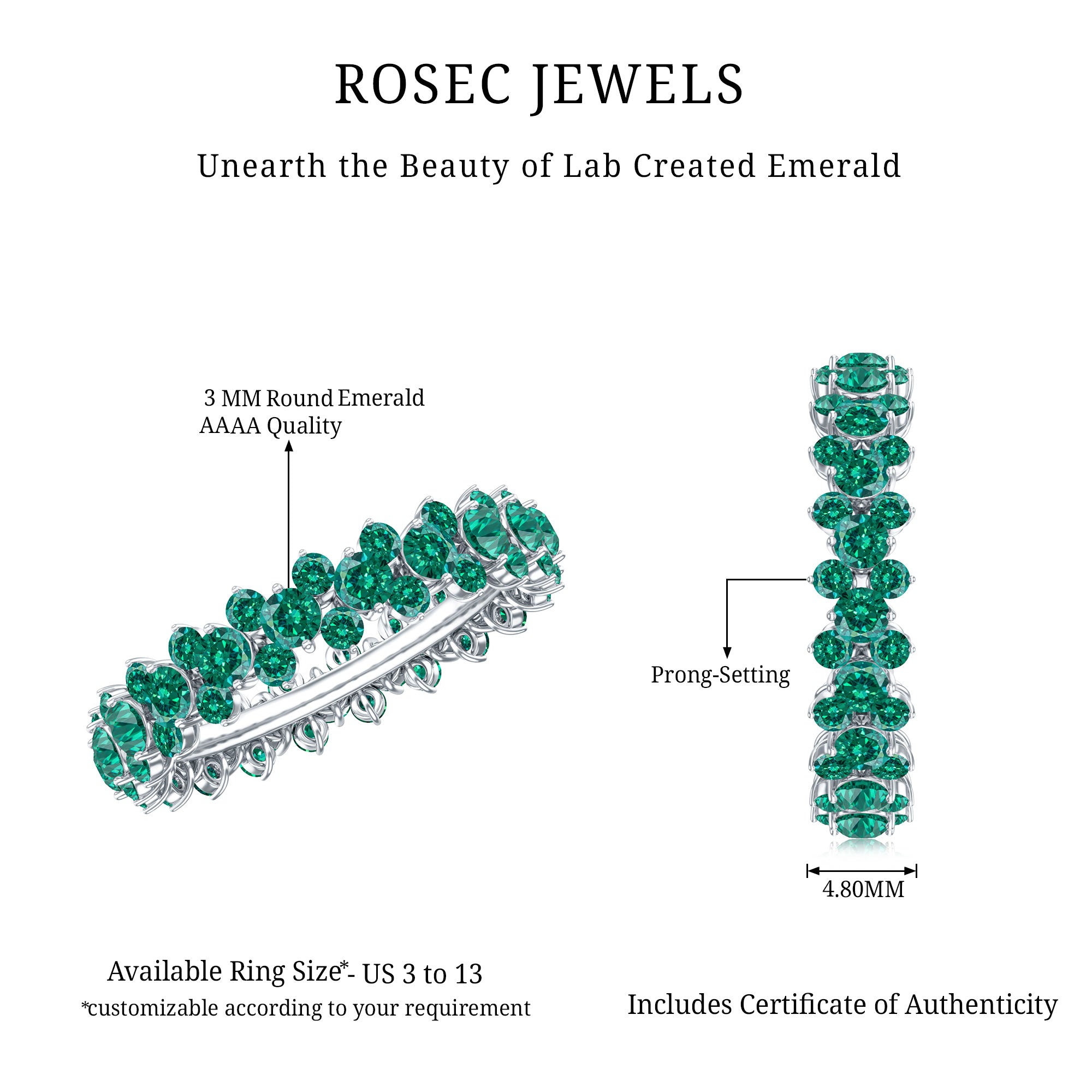 Certified Lab Grown Emerald Eternity Anniversary Band AAAA - Rosec Jewels