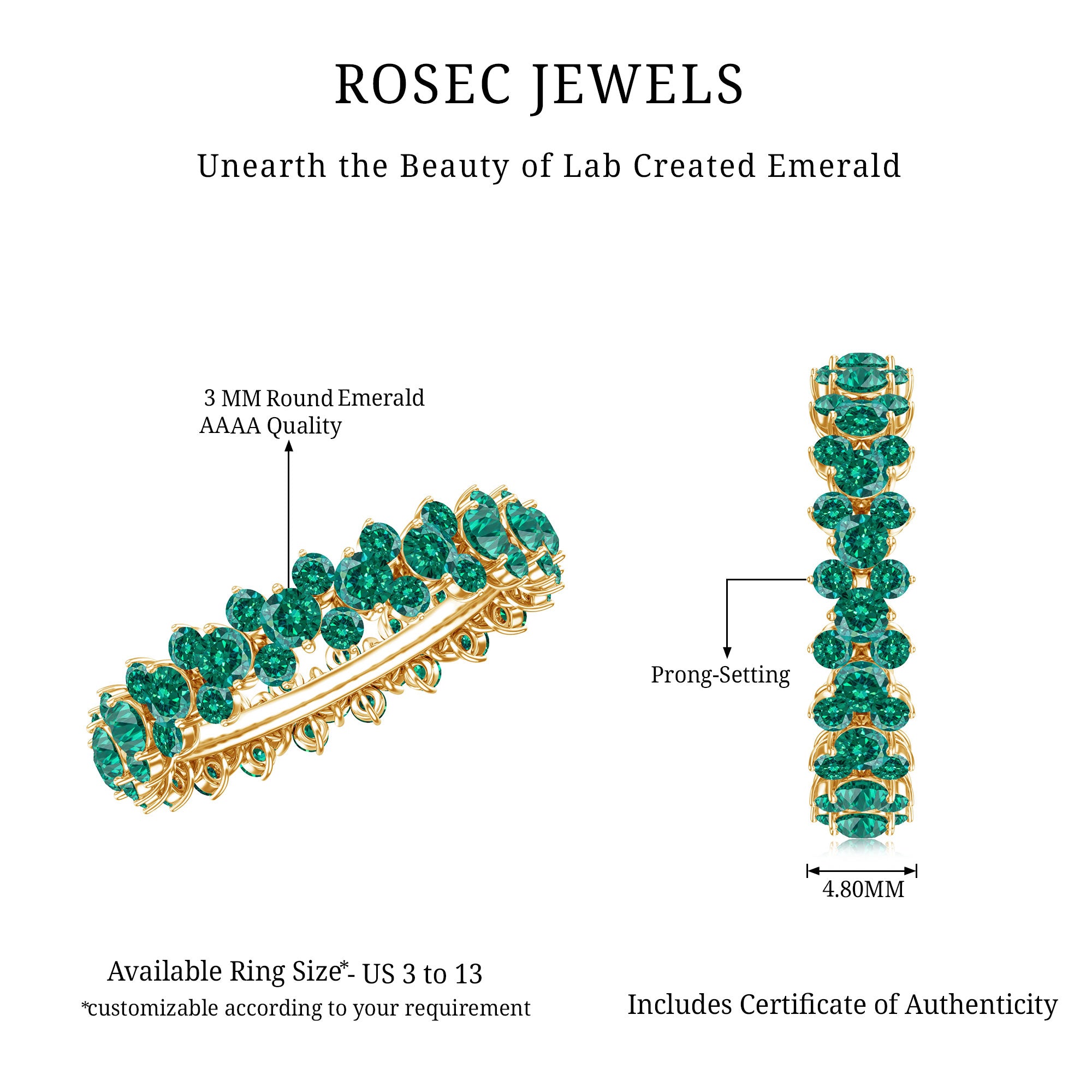 Certified Lab Grown Emerald Eternity Anniversary Band AAAA - Rosec Jewels