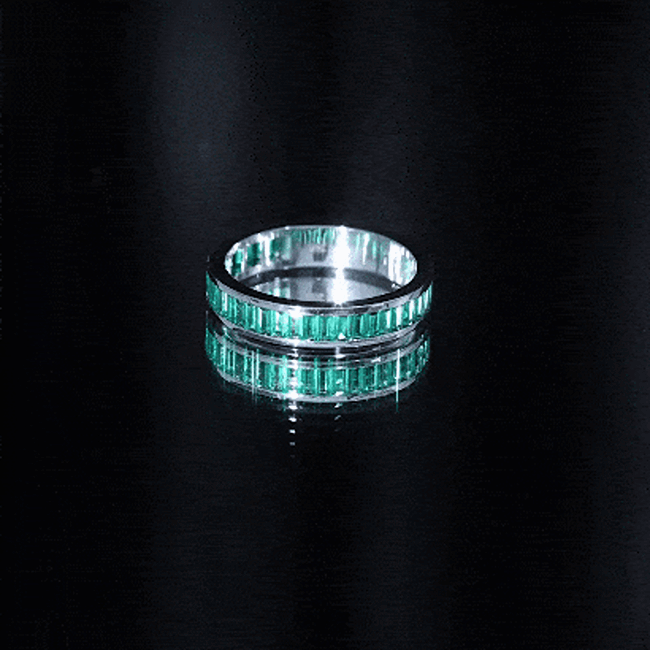 Channel Set Baguette Cut Created Emerald Eternity Band Ring AAAA - Rosec Jewels