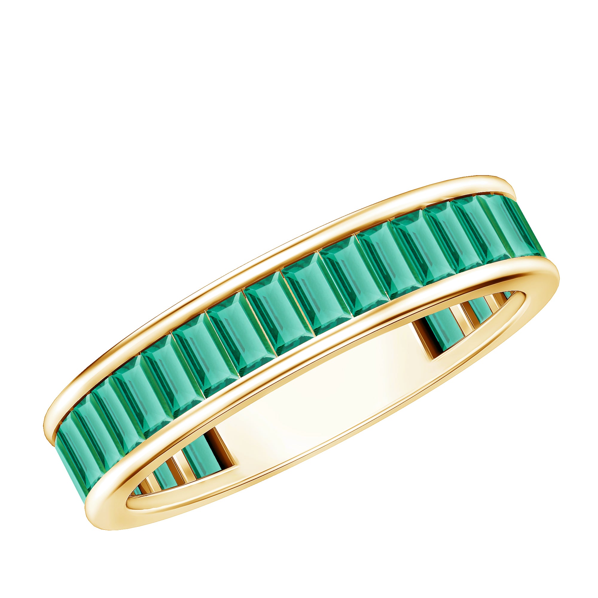 Channel Set Baguette Cut Created Emerald Eternity Band Ring AAAA - Rosec Jewels