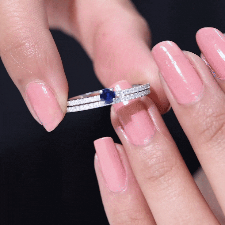Certified 0.6 Carat Lab Grown Blue Sapphire Engagement Ring Set with Diamond AAAA - Rosec Jewels