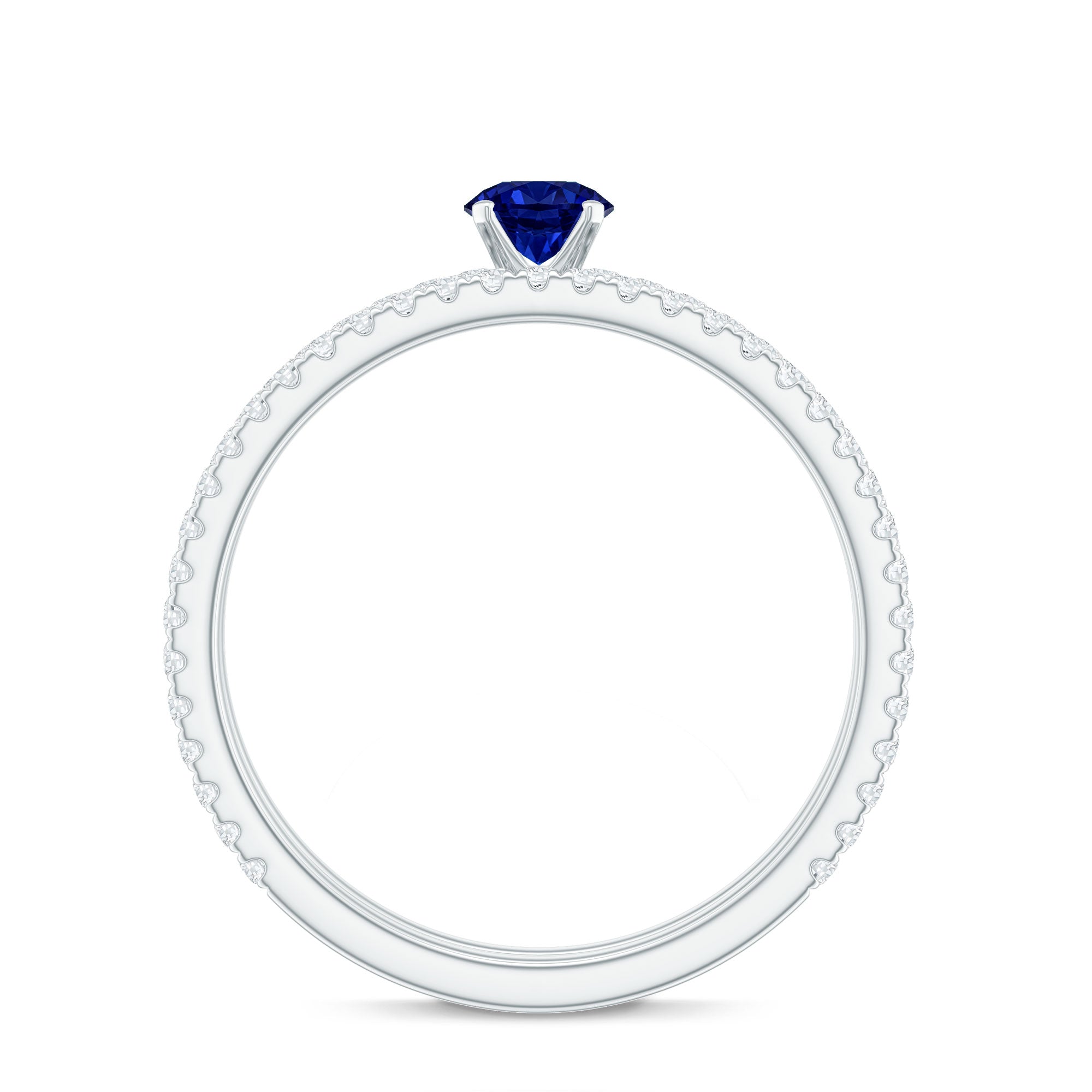 Certified 0.6 Carat Lab Grown Blue Sapphire Engagement Ring Set with Diamond AAAA - Rosec Jewels