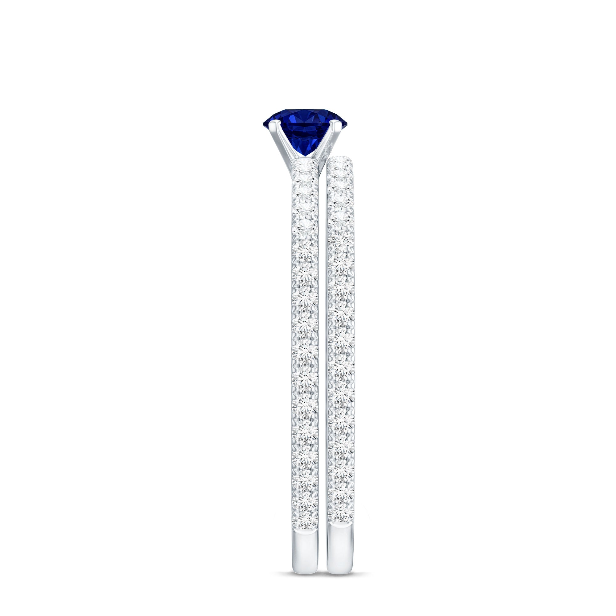 Certified 0.6 Carat Lab Grown Blue Sapphire Engagement Ring Set with Diamond AAAA - Rosec Jewels