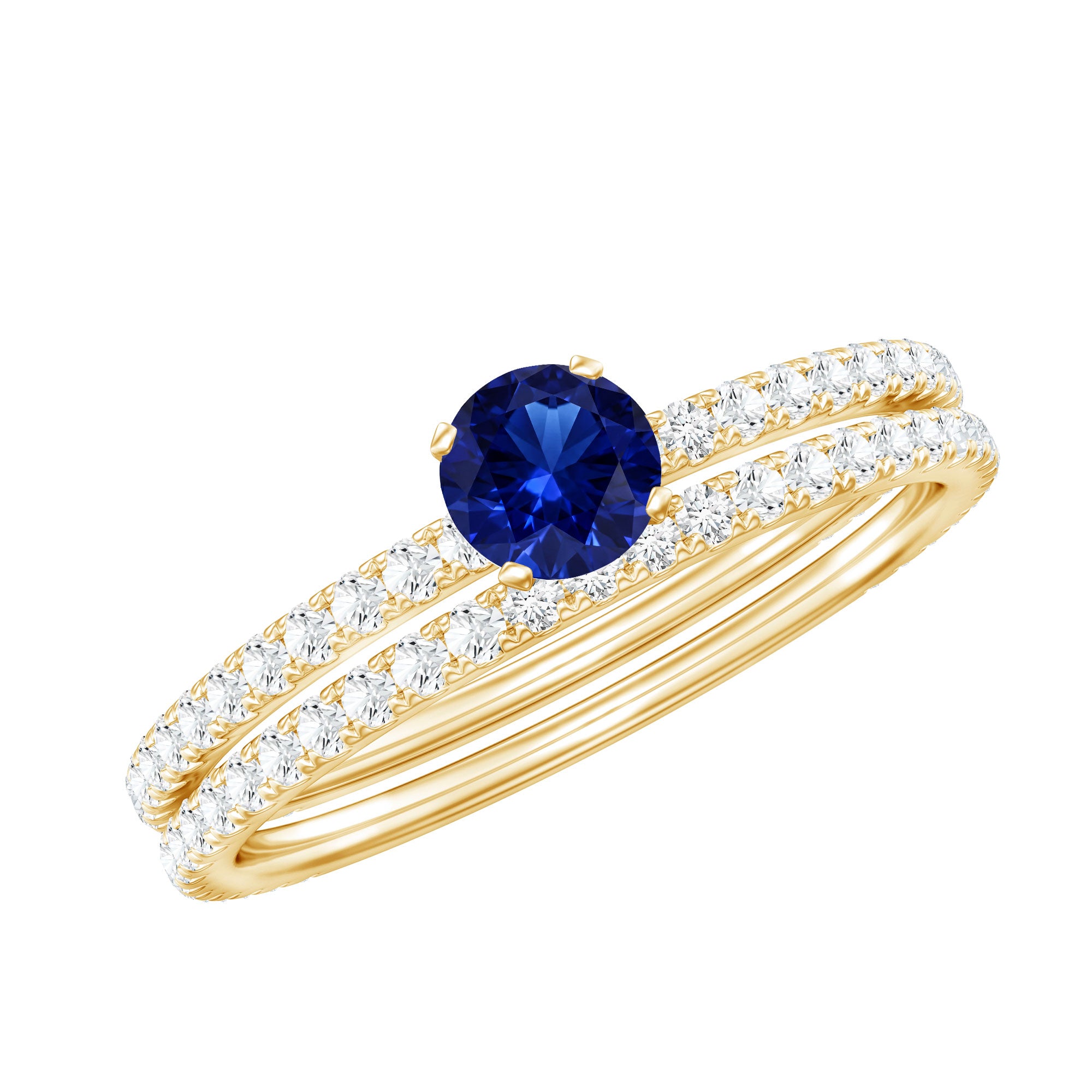 Certified 0.6 Carat Lab Grown Blue Sapphire Engagement Ring Set with Diamond AAAA - Rosec Jewels