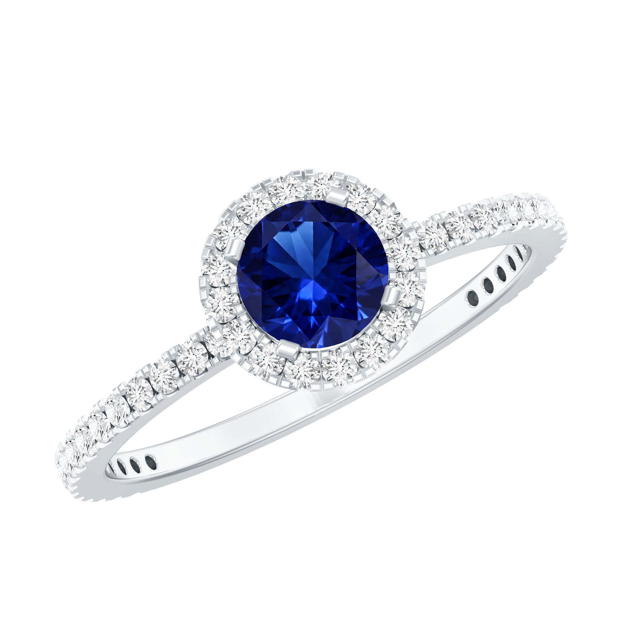 Certified 0.6 Carat Lab Grown Blue Sapphire Engagement Ring with Diamond Halo AAAA - Rosec Jewels