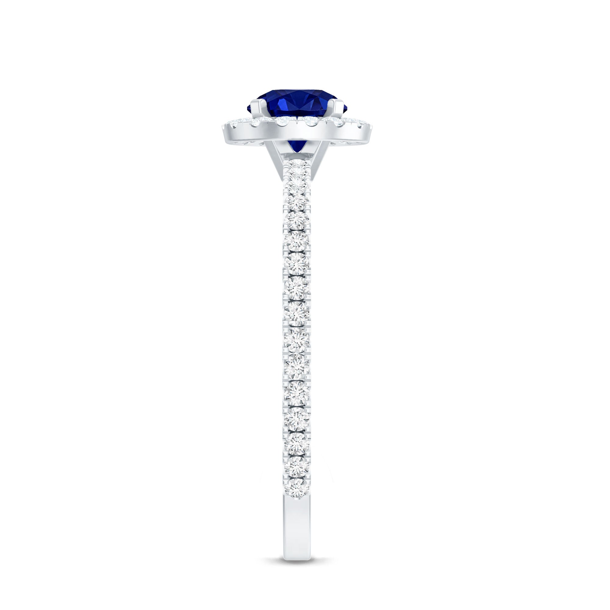 Certified 0.6 Carat Lab Grown Blue Sapphire Engagement Ring with Diamond Halo AAAA - Rosec Jewels