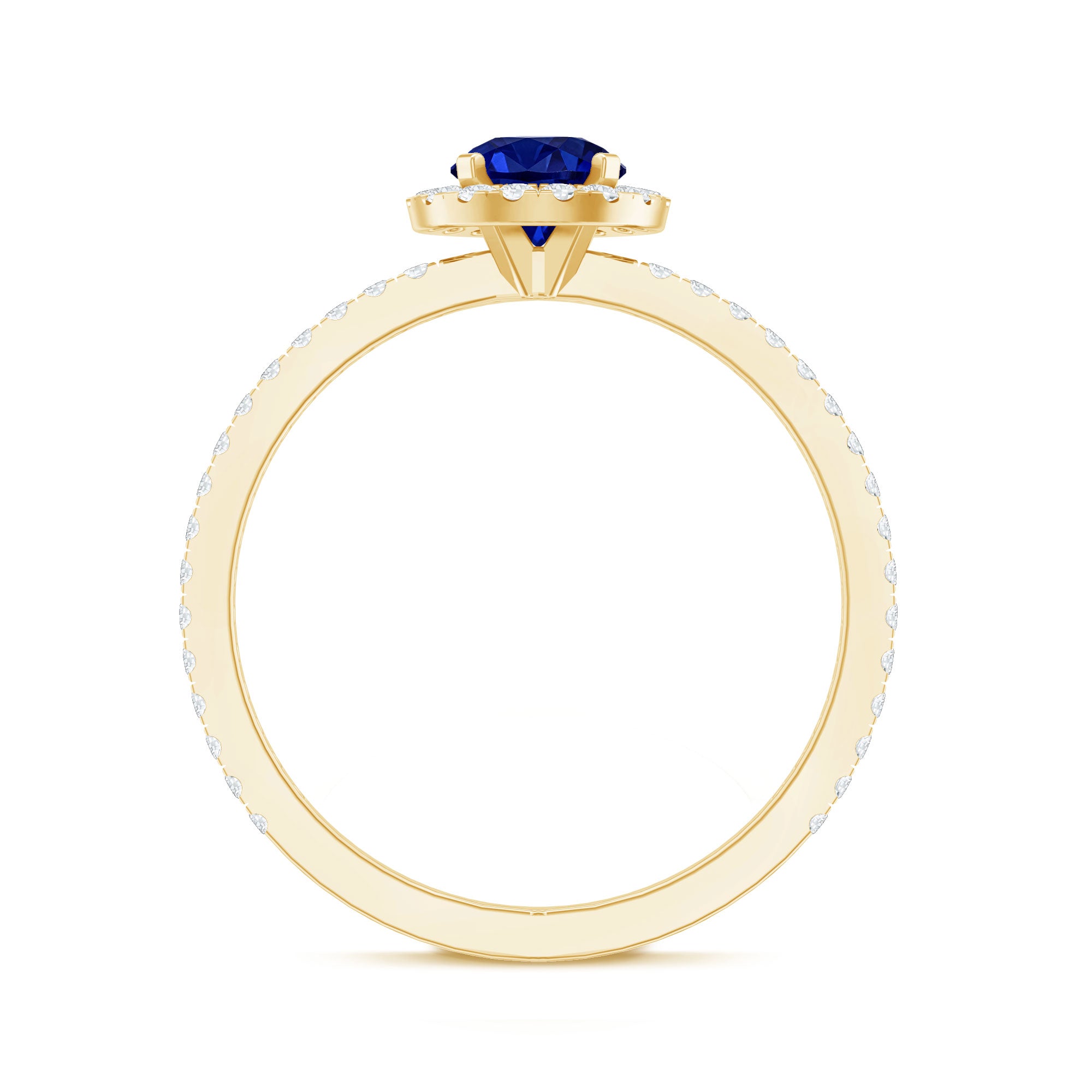 Certified 0.6 Carat Lab Grown Blue Sapphire Engagement Ring with Diamond Halo AAAA - Rosec Jewels