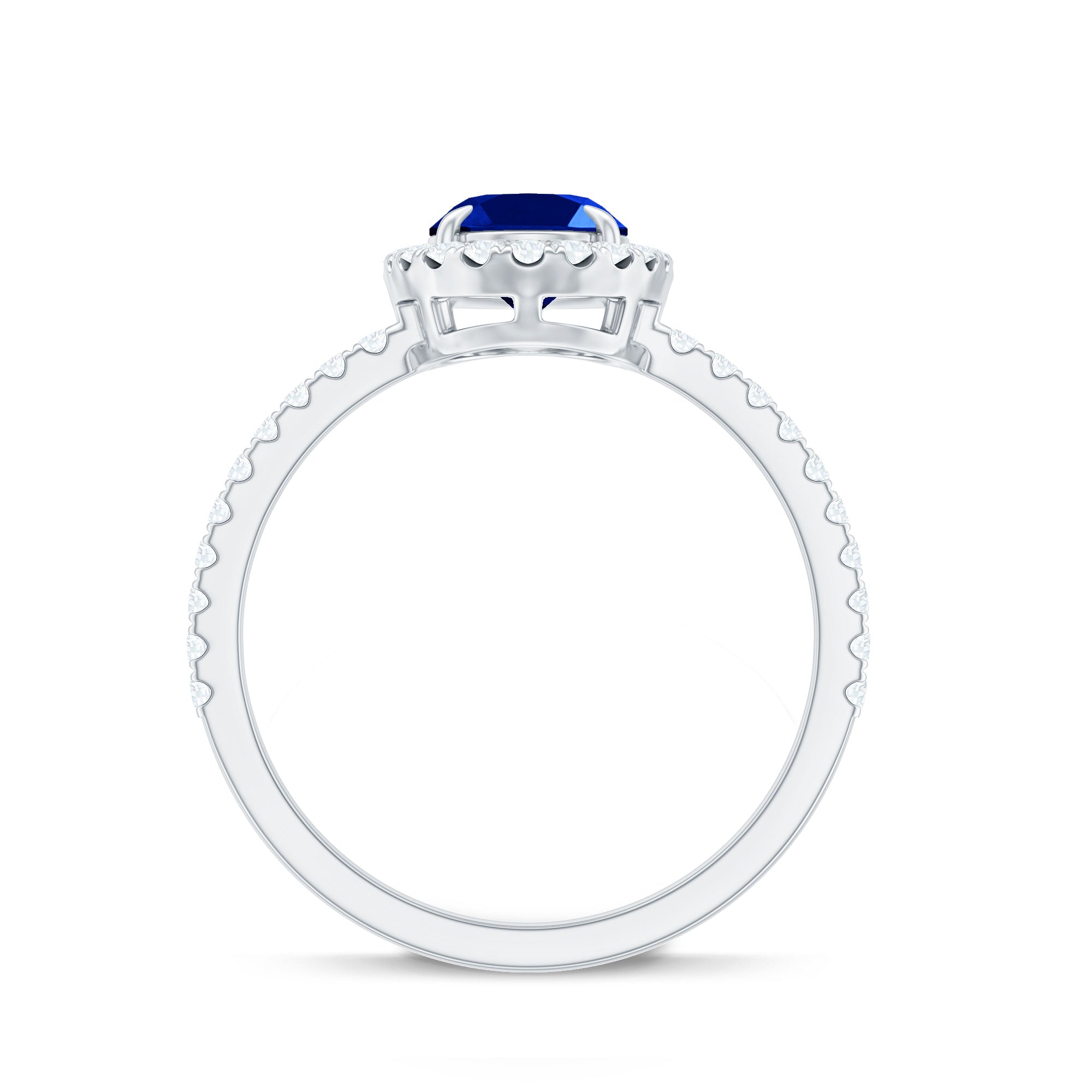 Certified 1.5 Carat Oval Lab Grown Blue Sapphire Engagement Ring with Diamond Halo AAAA - Rosec Jewels