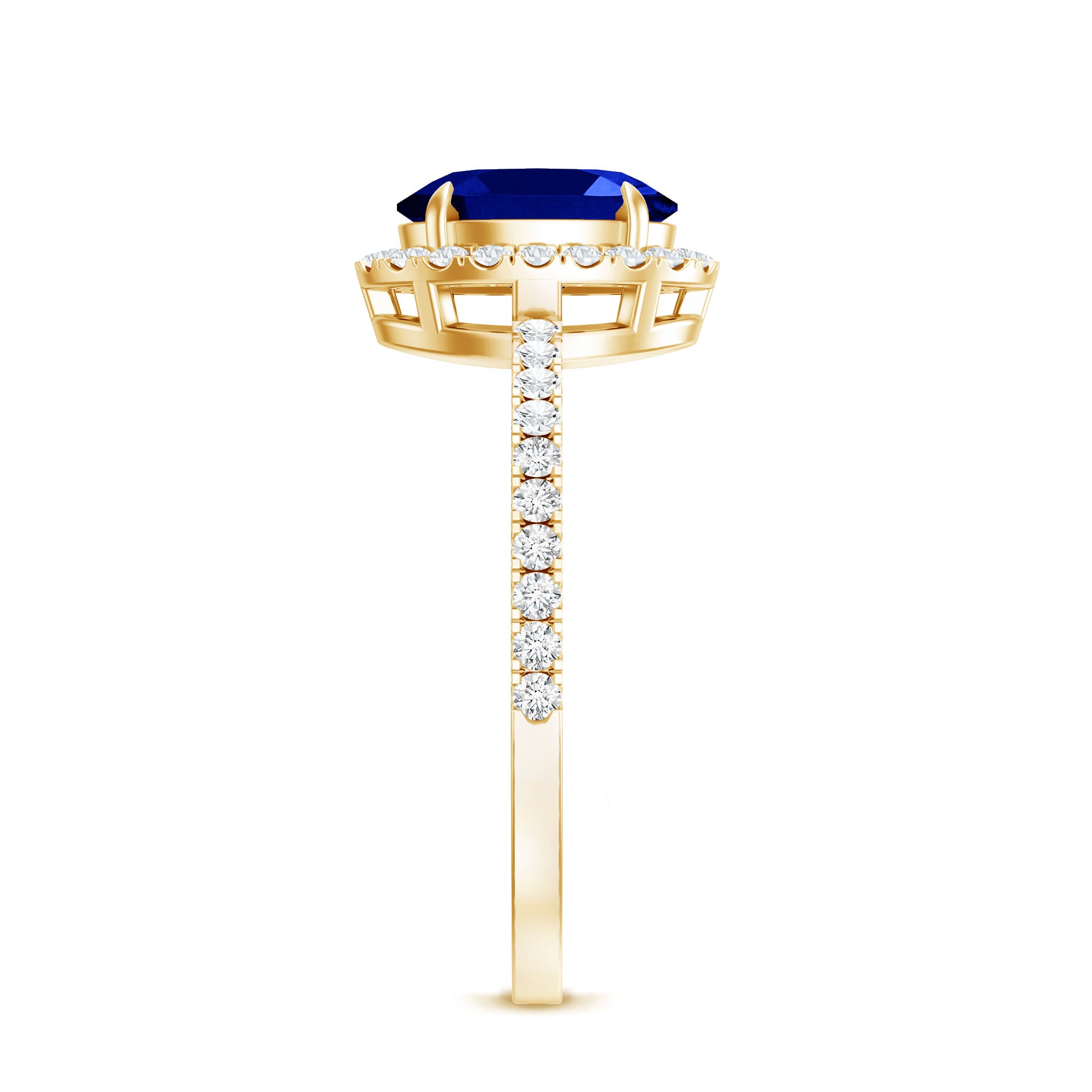 Certified 1.5 Carat Oval Lab Grown Blue Sapphire Engagement Ring with Diamond Halo AAAA - Rosec Jewels
