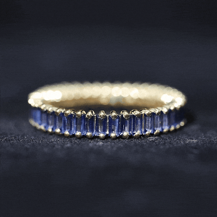 Certified Lab Grown Blue Sapphire Baguette Eternity Band Ring AAAA - Rosec Jewels