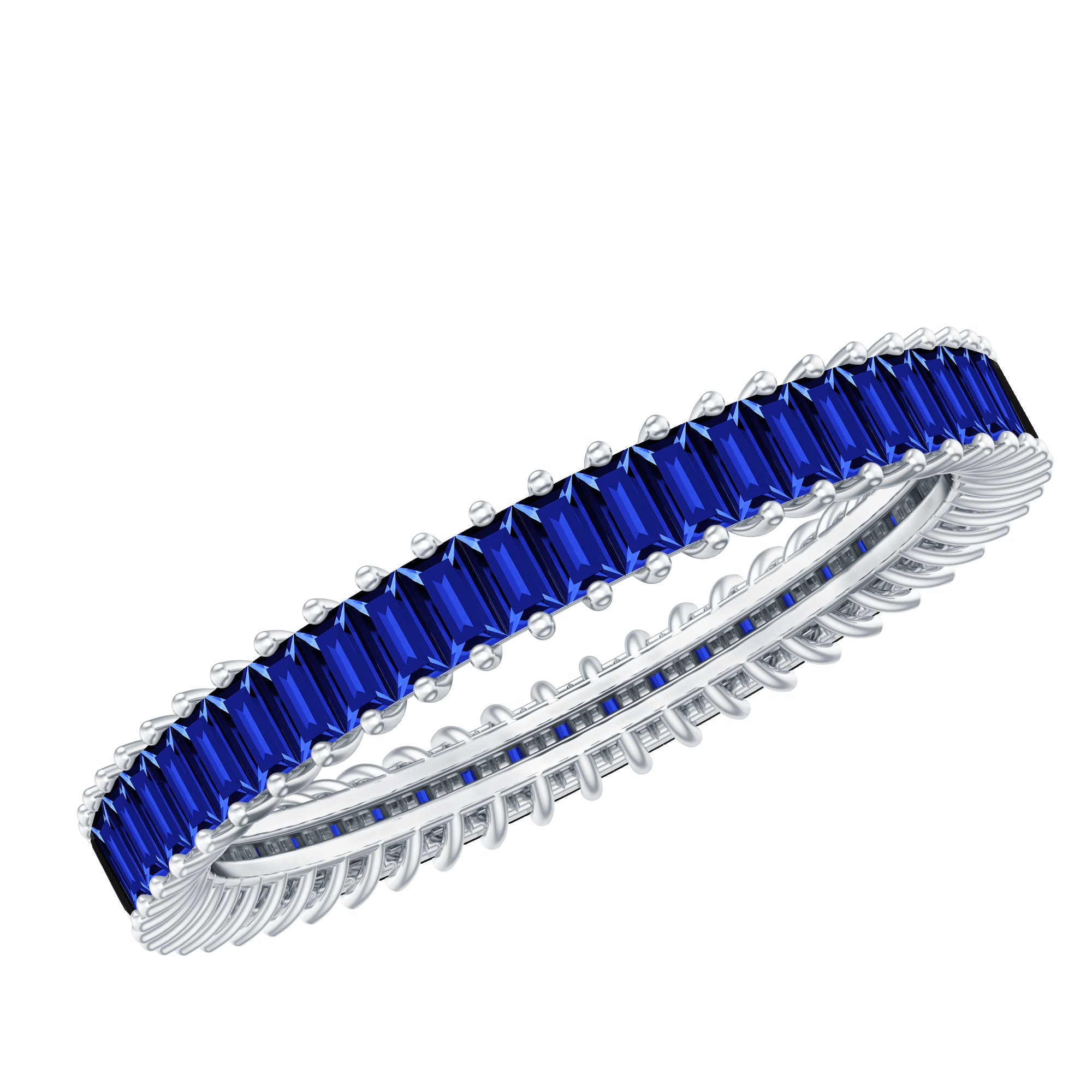 Certified Lab Grown Blue Sapphire Baguette Eternity Band Ring AAAA - Rosec Jewels