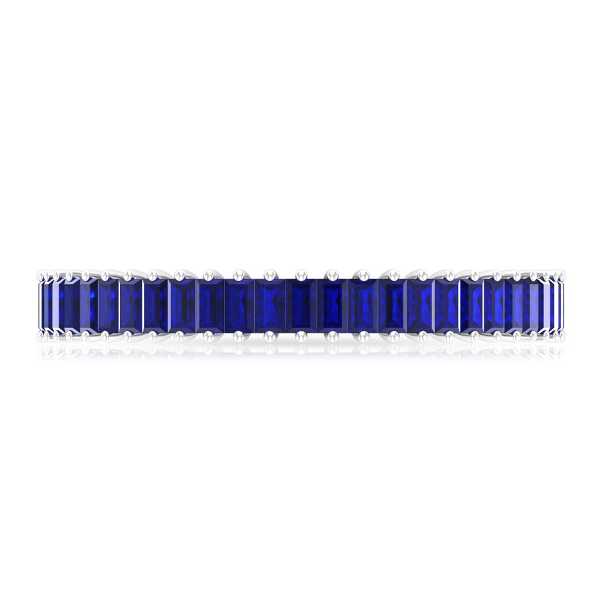 Certified Lab Grown Blue Sapphire Baguette Eternity Band Ring AAAA - Rosec Jewels